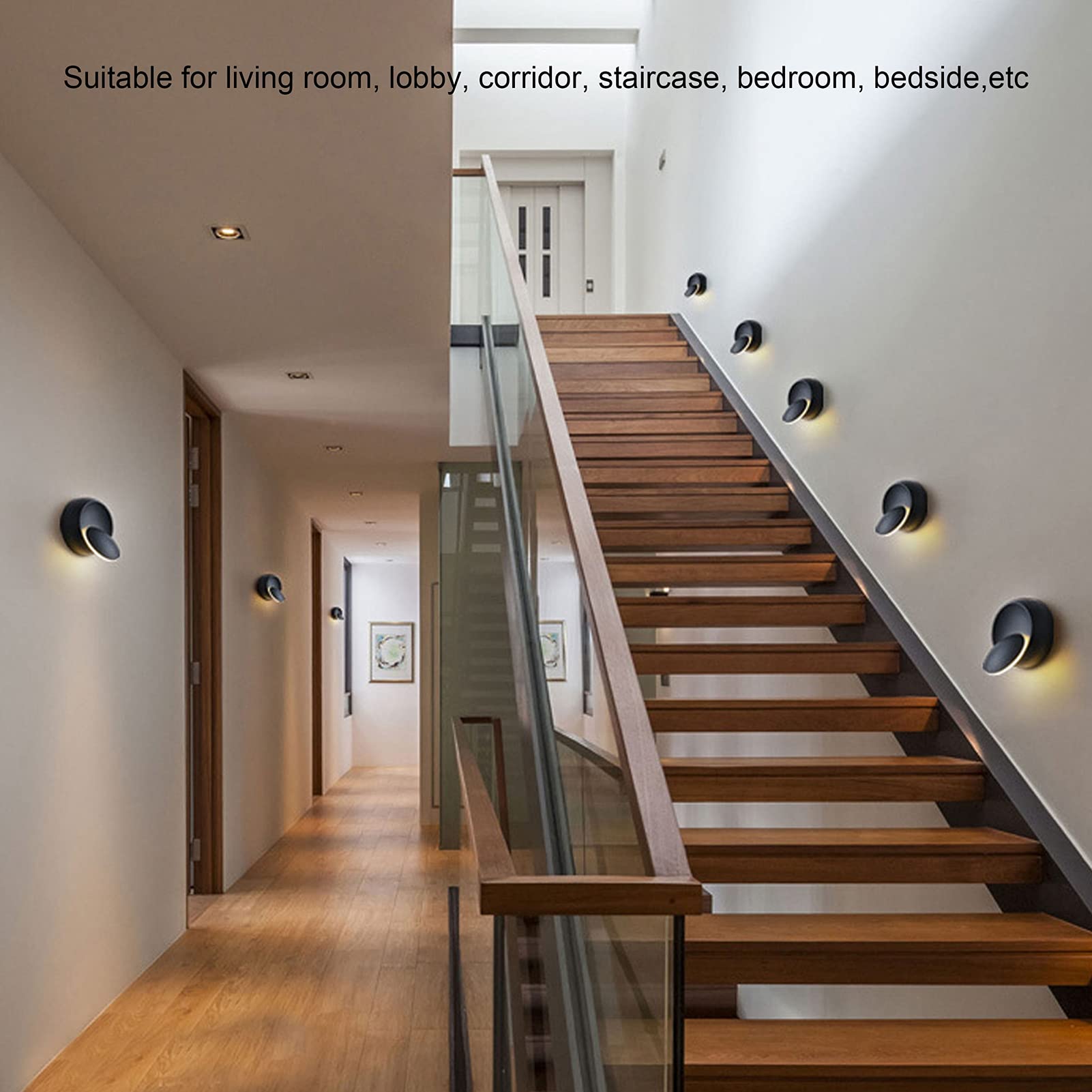 360° Rotating LED Wall Light - Warm White for Hallway, Bedroom & Living Room Decor