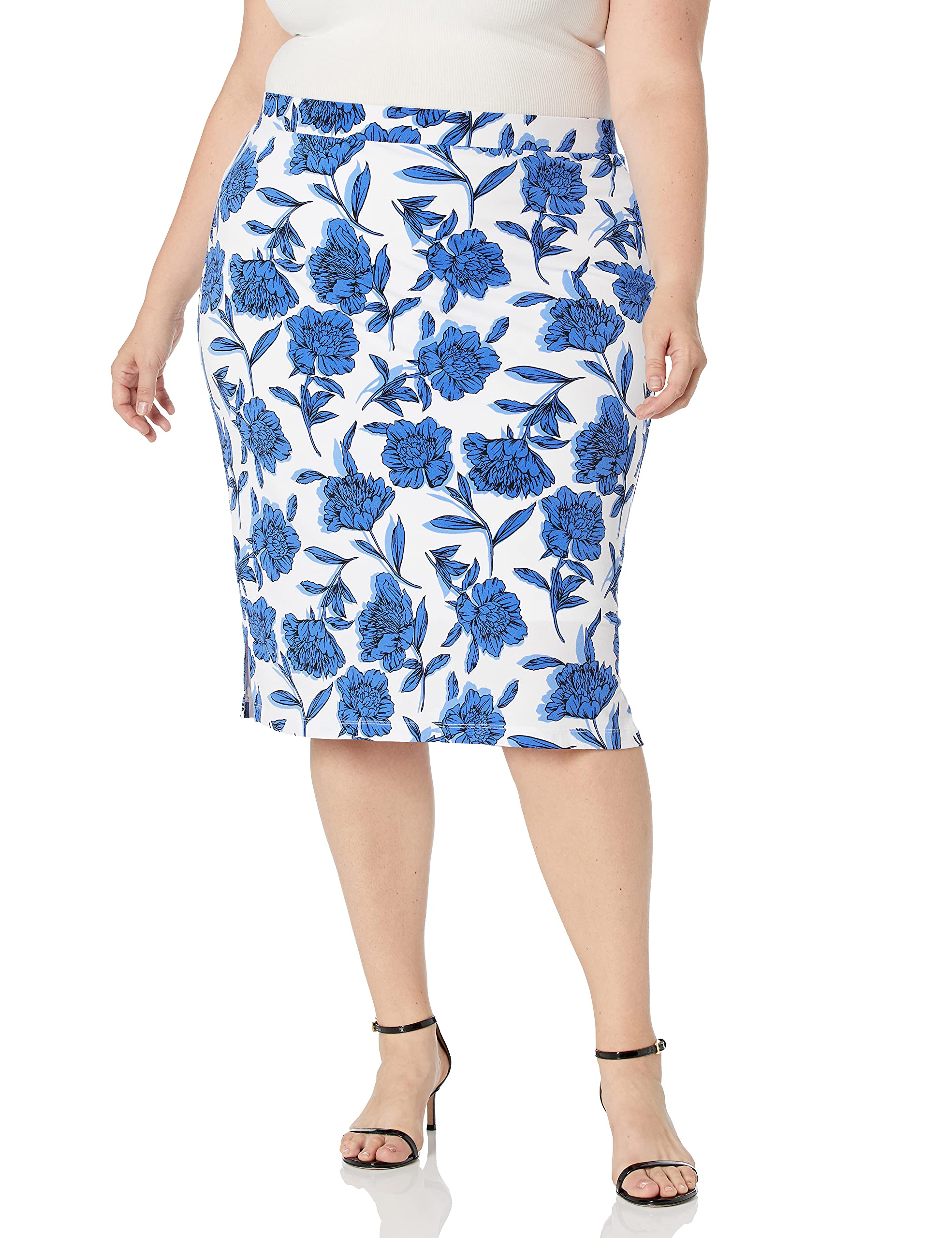 Kasper Women's Floral Print Midi Skirt - Slim Fit, Side Slits & Lined Moss Crepe Fabric | Perfect for Office Wear, Date Nights & Spring Outfits