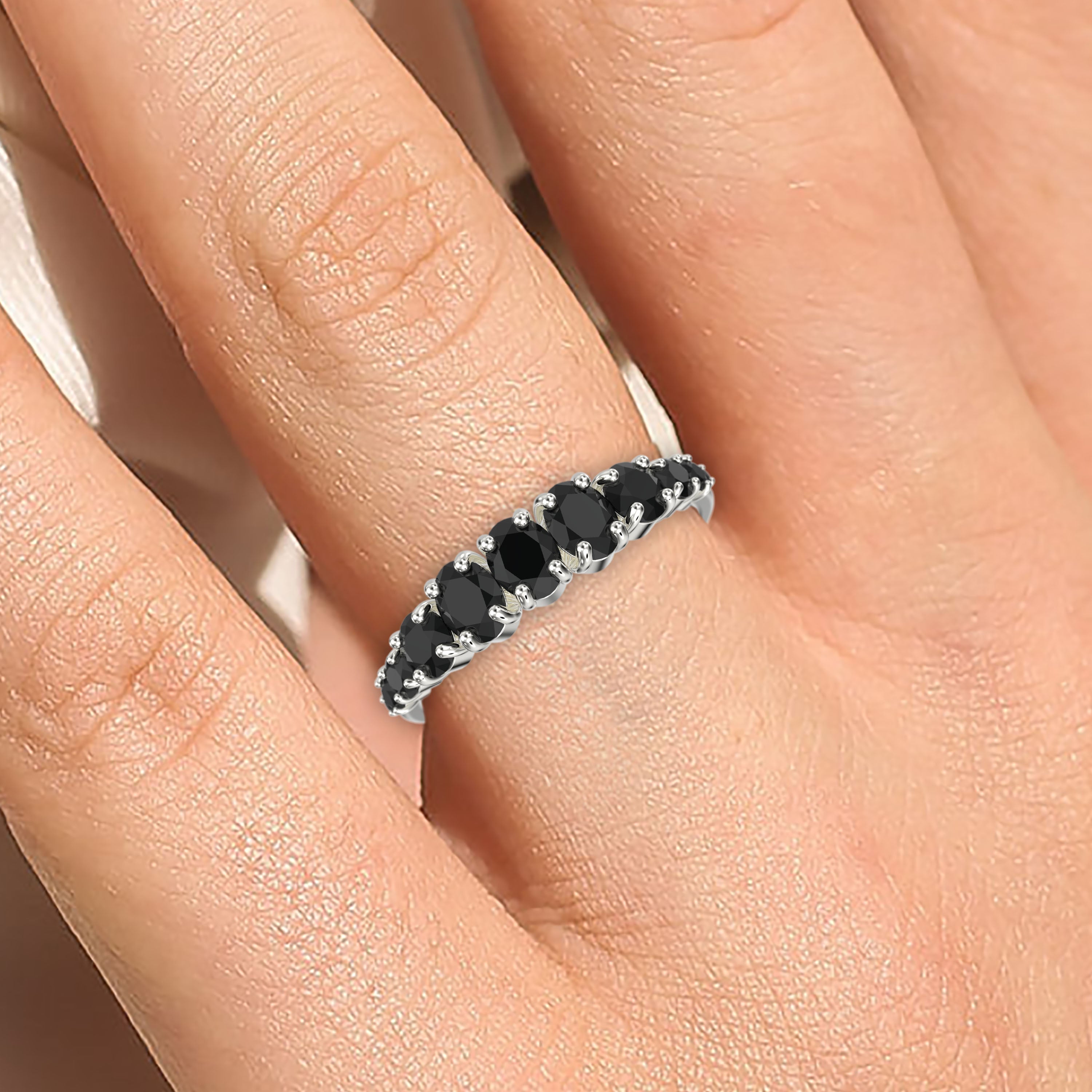 1.49 Ct Oval & Round Black Diamond Moissanite Ring - 18K Gold Over Silver Wedding Band for Women - Anniversary Gift, Engagement Ring, Promise Ring for Special Occasions