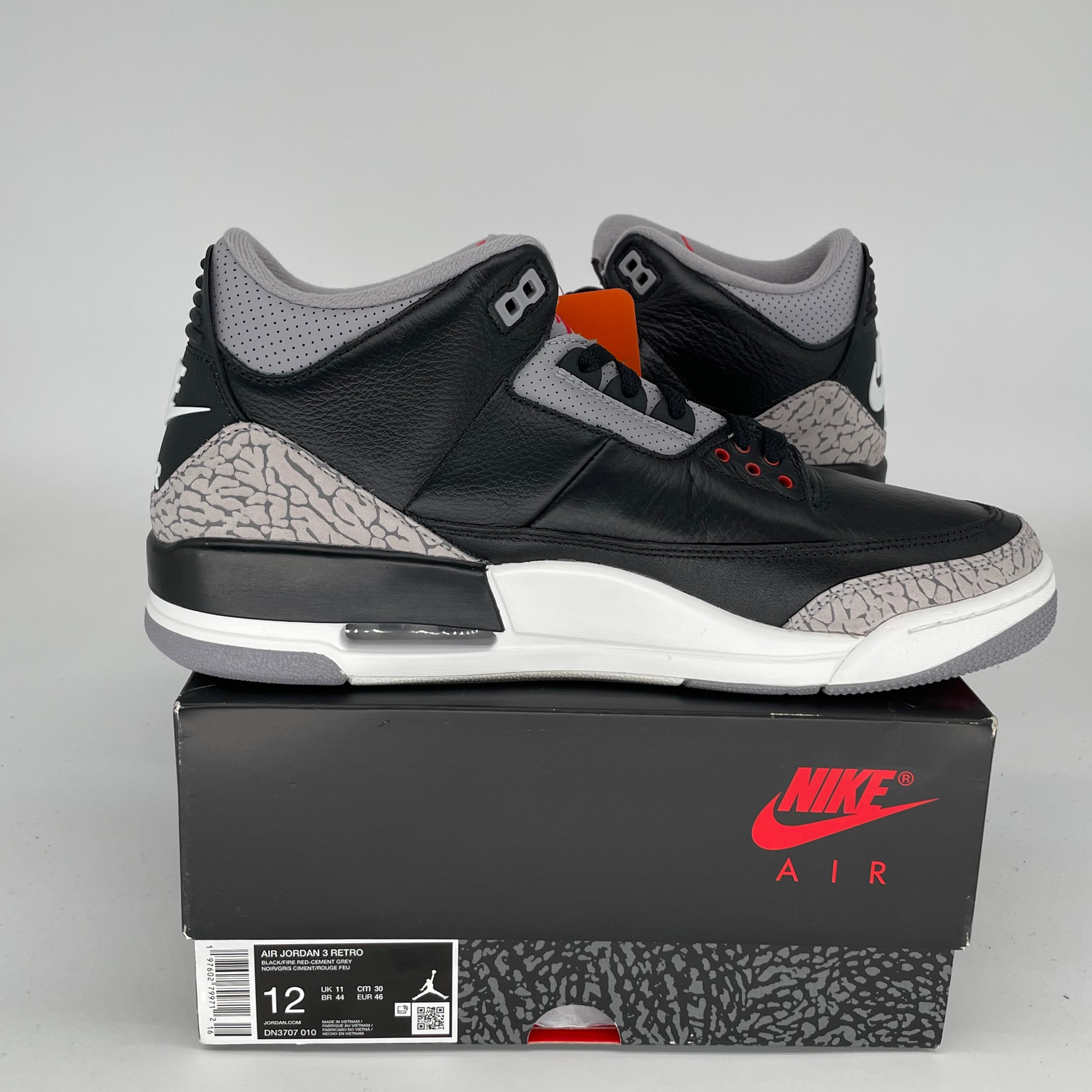 Original Air Jordan 3 Black Cement Reimagined - Men's Size 12 (DN3707-010) | Retro Basketball Sneakers for Streetwear & Casual Outfits