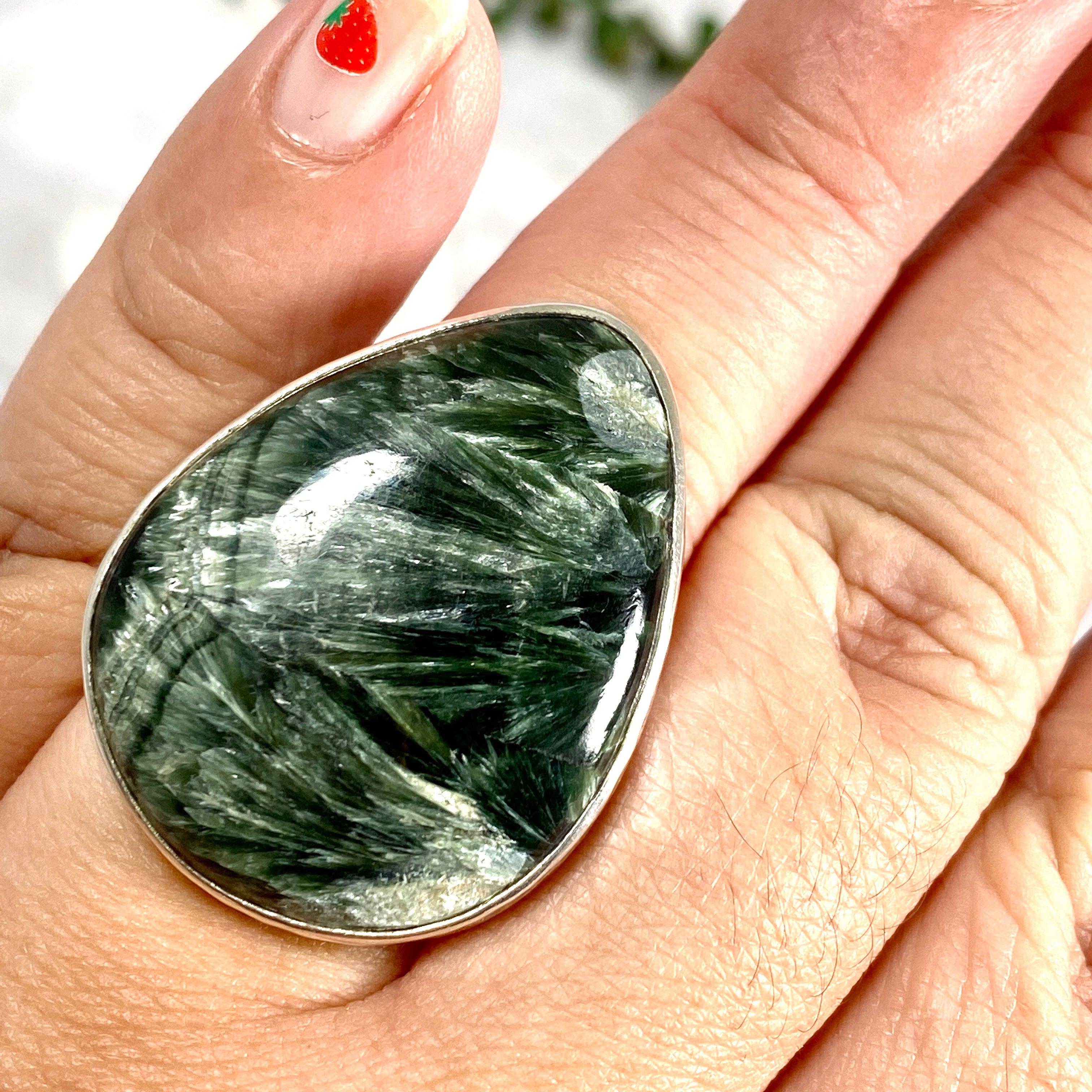Seraphinite Teardrop Beaten Band Ring - Size 10 - KRGJ1633 - Elegant Bohemian Jewelry for Women, Perfect for Weddings, Parties & Everyday Wear