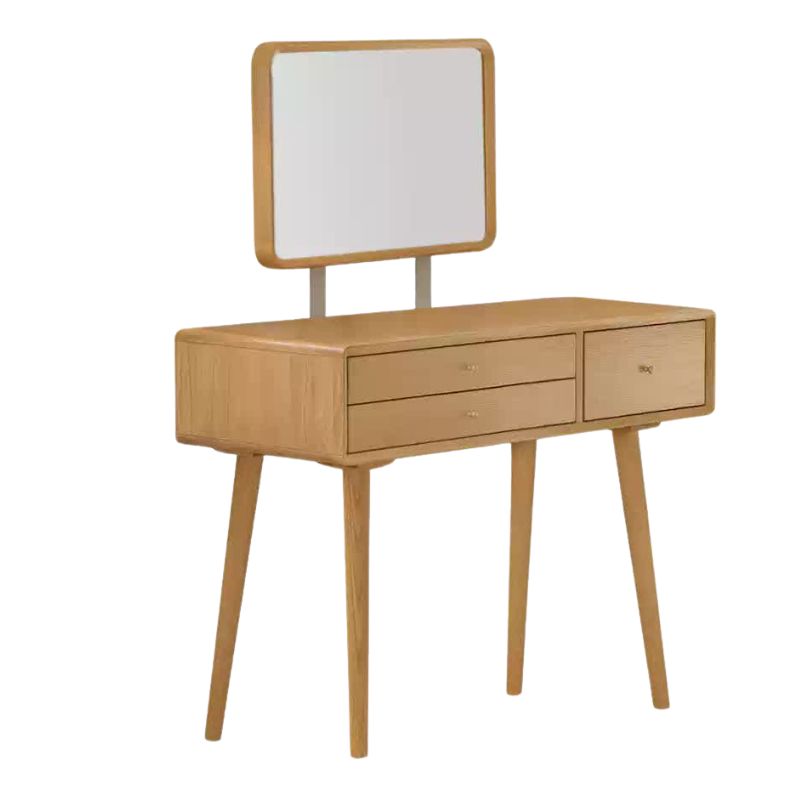 Stylish Oak Solid Wood Modern Dressing Table with Large Mirror - Perfect for Bedroom Vanity, Makeup Station & Home Decor