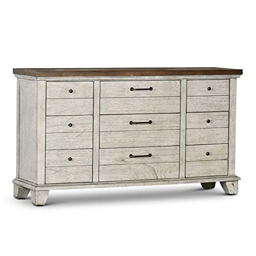 BOWERY HILL Rustic Ivory 9-Drawer Dresser - Vintage Farmhouse Bedroom Furniture for Storage & Organization