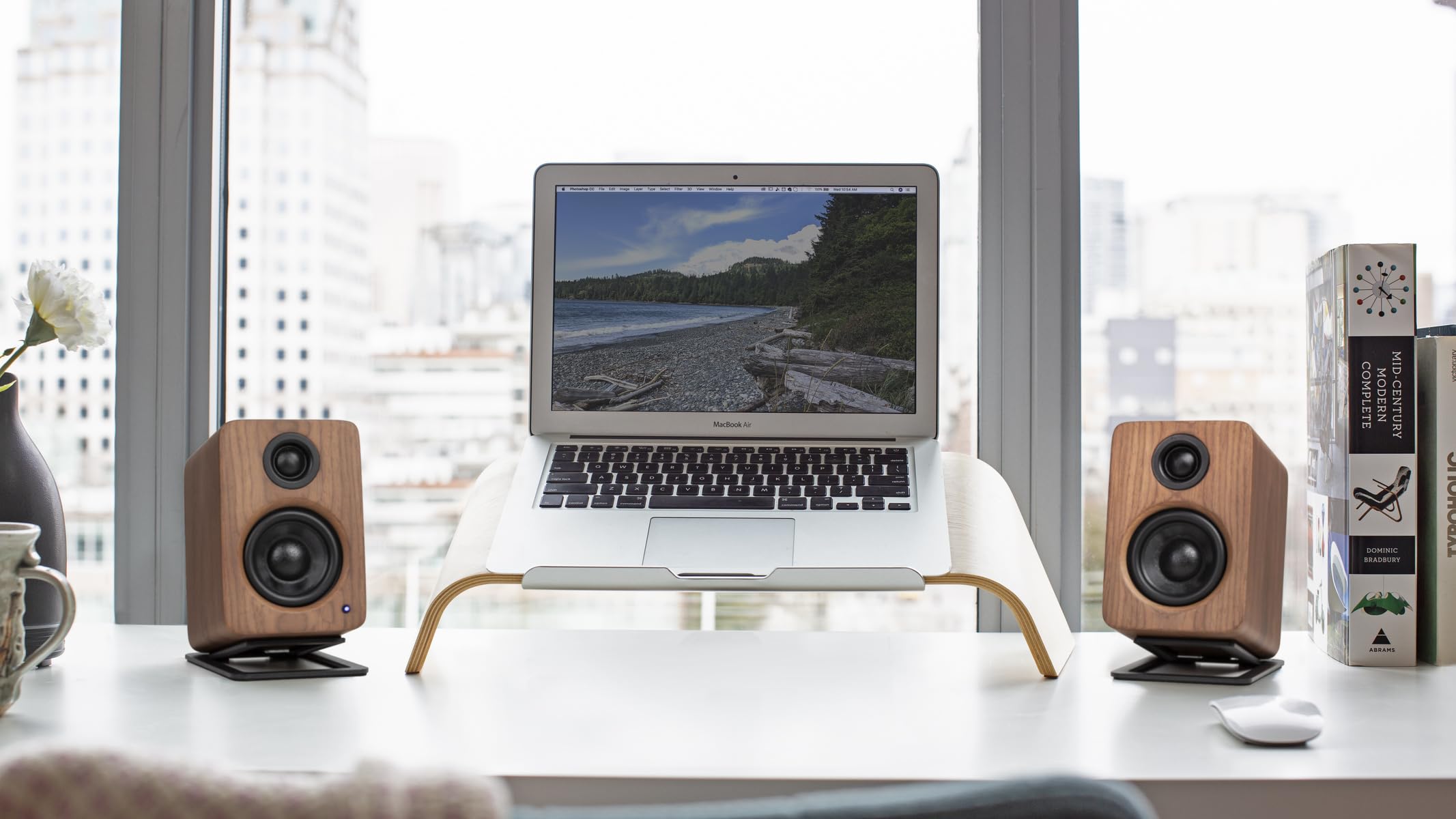 Kanto YU2WALNUT 100W Powered Desktop Speakers with Built-in Amplifier - Premium Walnut Finish - Perfect for Home Office, Gaming & Music Listening