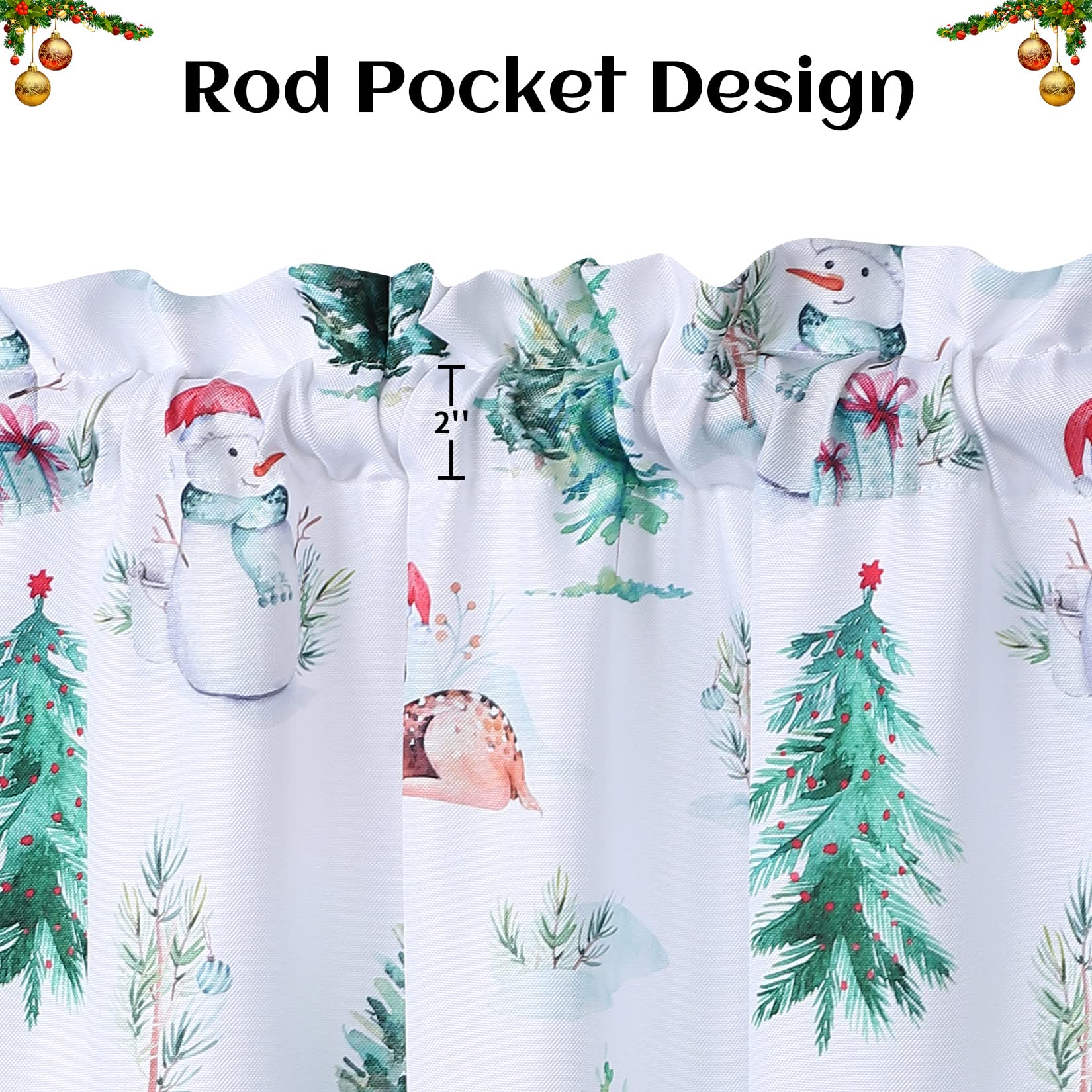 ROYGROW Christmas Window Curtains 30 Inch - 2 Panels Holiday Decor with Tree Snowman Reindeer Design, Rod Pocket Kitchen & Bathroom Curtains, Velvet Winter Decorations in White and Green, 27W x 30H - Perfect for Christmas Home Decor, Holiday Party, and Winter Season Gifts