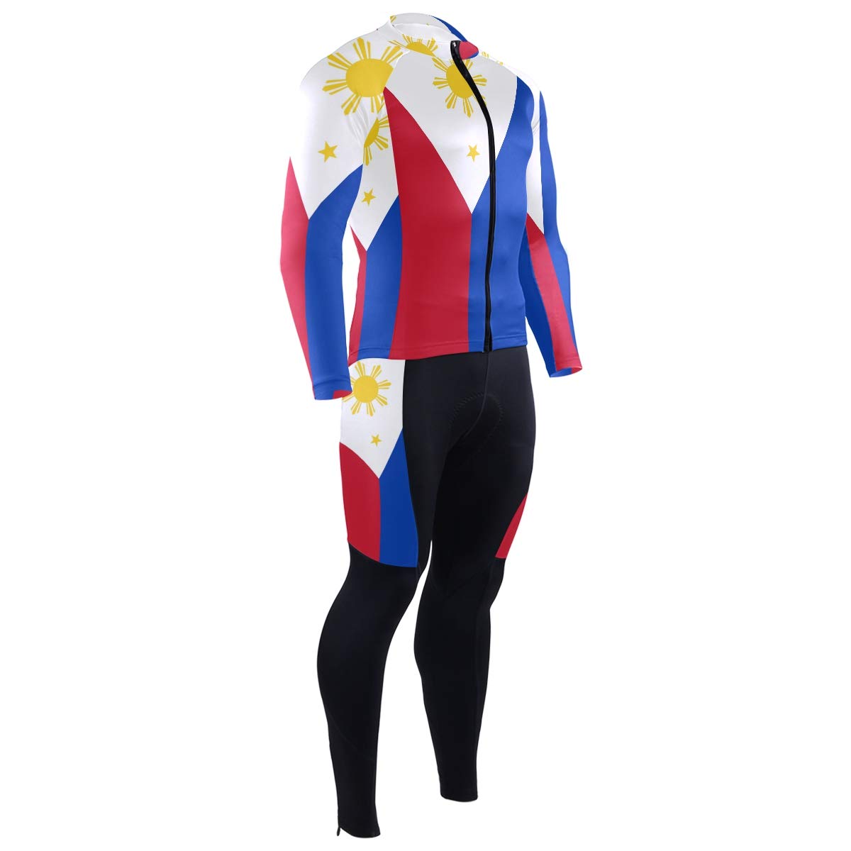 **Philippines Flag Cycling Jersey for Men - Long Sleeve Full Zip Bike Shirt & Quick-Dry Padded Bicycle Pants Set - Perfect for Road Biking, Mountain Cycling & Outdoor Sports**