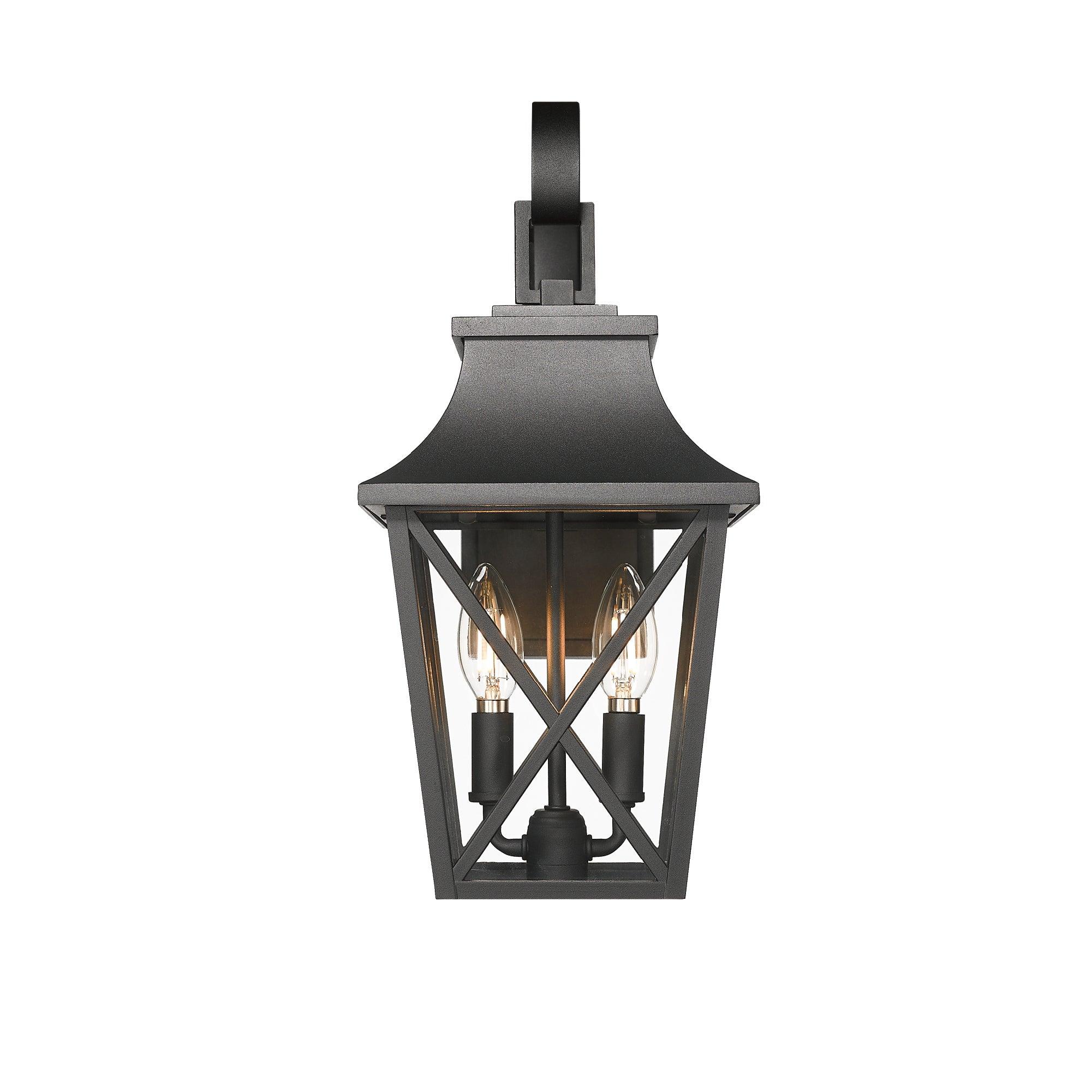 Black Outdoor Wall Lantern - 2 Light Modern Industrial Wall Sconce with Glass Shade, Waterproof Farmhouse Porch Lighting Fixture (1 Pack) - Perfect for Patio, Garden, Entryway and Exterior Home Decor
