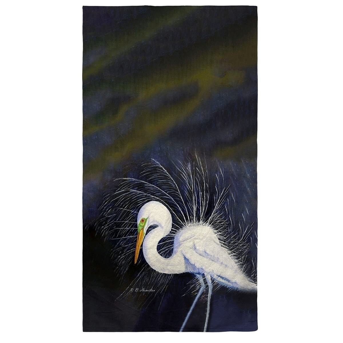Betsy Drake Breeding Egret Beach Towel - Large Soft Absorbent Quick-Dry Towel for Pool, Beach, Yoga & Travel - Coastal Decor & Summer Essential