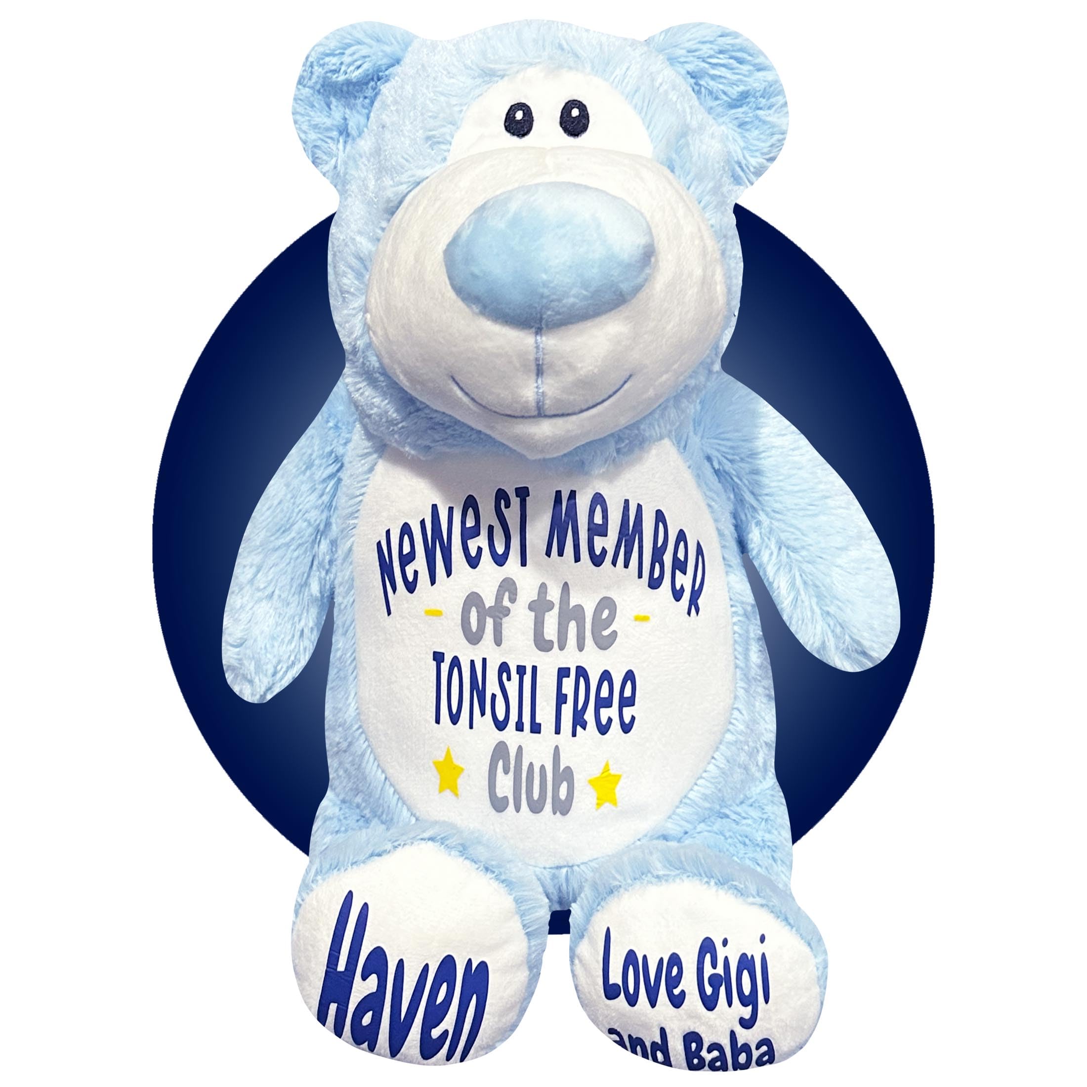 Personalized Tonsillectomy Recovery Gift for Kids - Soft Face Heating Pad - Get Well Soon Present for Children After Tonsil Surgery (Baby Blue Bear) | Post-Surgery Comfort & Pain Relief for Toddlers