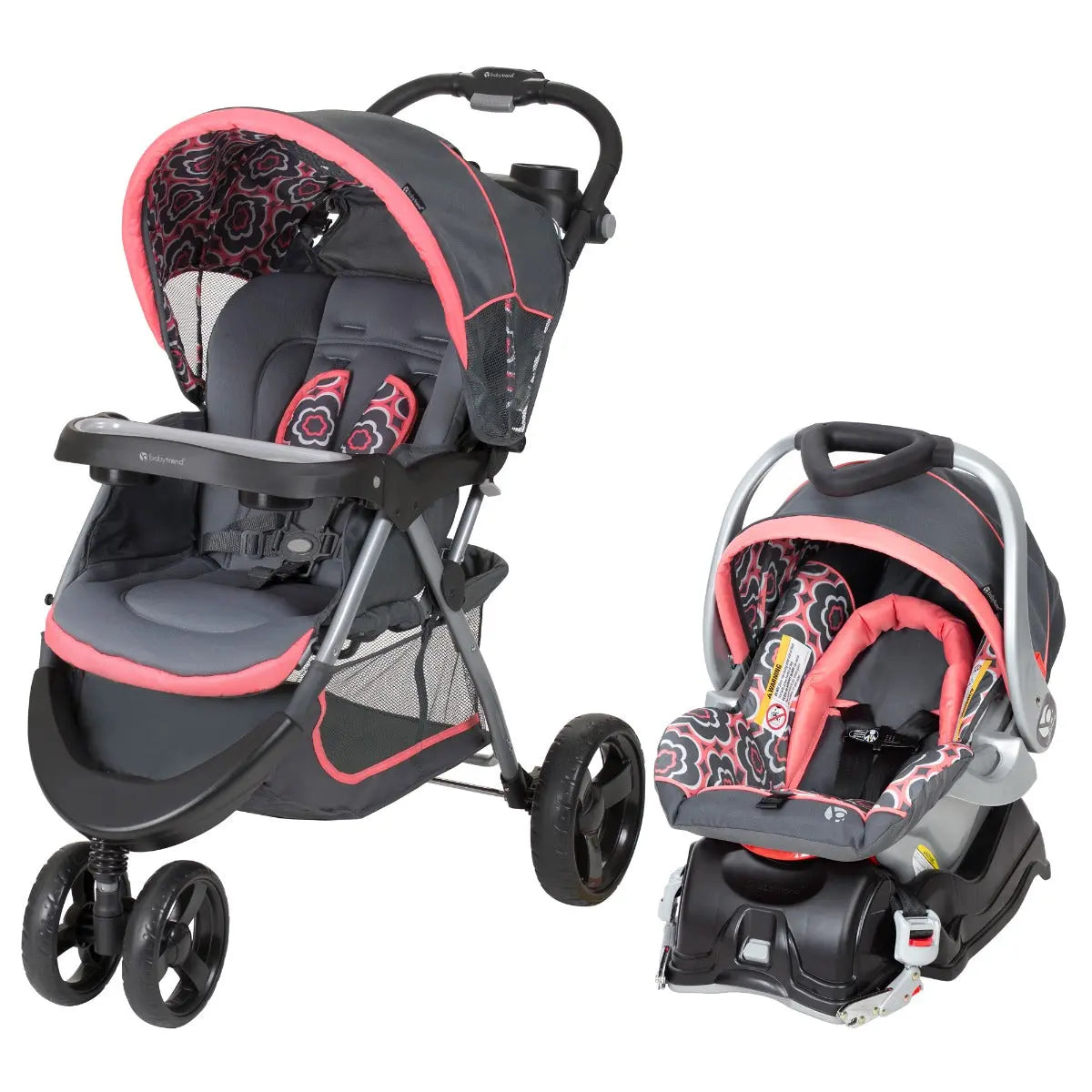 Nexton® Lightweight Stroller Travel System with Coral Floral Design - Perfect for Newborns & Toddlers, Easy Fold & Compact for Airplane Travel, Car Seat Compatible for Safe Family Outings