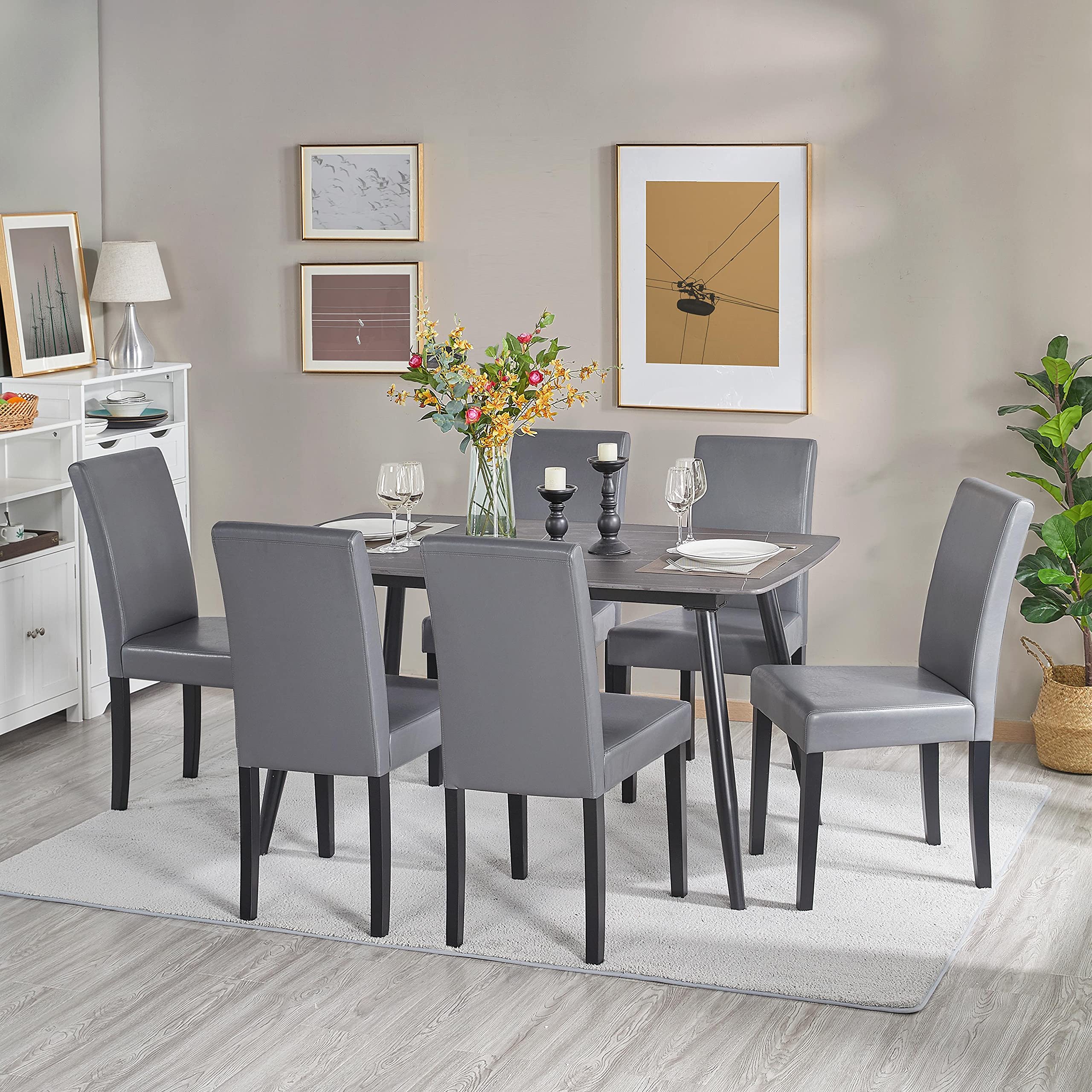 Topeakmart High Back Padded Dining Chairs with Rubber Wood Legs - Comfortable Kitchen Chairs for Home & Restaurants (Gray) | Perfect for Dining Rooms, Kitchens, and Small Spaces