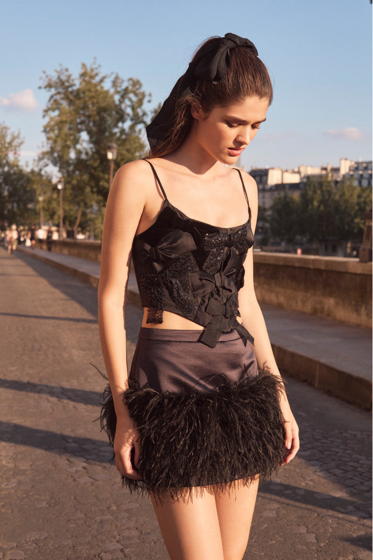 Woodley Bow Bustier Top for Women - Elegant Black Corset Top for Evening Wear, Date Night, and Special Occasions
