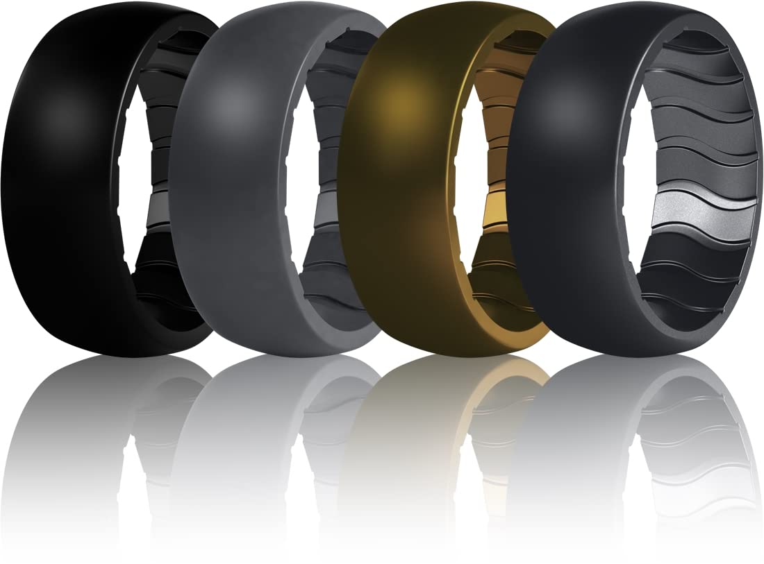 Dookeh Breathable Men's Silicone Wedding Ring - Comfortable Rubber Band for Men in Black Blue Camo - Perfect for Workout, Gym, Swimming & Outdoor Activities