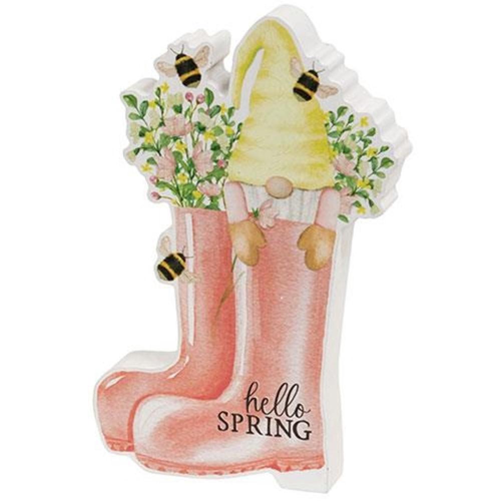 Hello Spring Gnome in Boots - Chunky Garden Decor Sitter for Outdoor & Indoor Decoration - Perfect for Patio, Lawn, and Home Decor