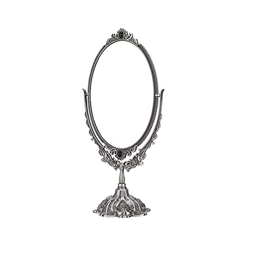 Vintage Antique Hand Mirror - 360° Rotating Makeup Mirror with Sturdy Base, Elegant Home Decor for Bathroom, Dressing Table & Vanity | Perfect Gift for Women, Bridal Shower & Home Decor (Ancient Tin Trumpet Design)