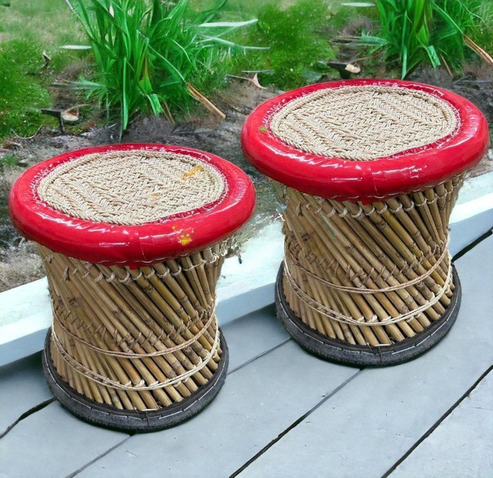 Handmade Bamboo Cane Bar Chair Stool - 43x43x33cm - Natural Rattan Seat for Patio, Garden, or Home Decor - Perfect for Outdoor Dining, Lounging, and Boho Style Interiors