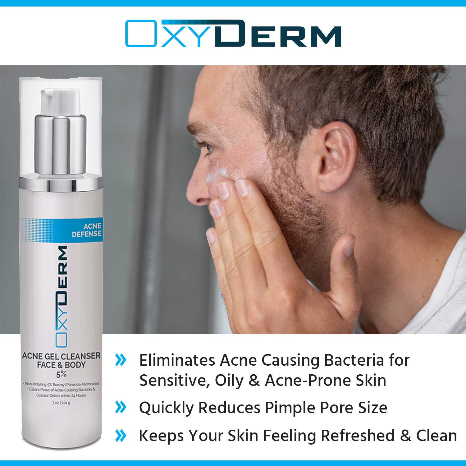 5% Benzoyl Peroxide Acne Face Wash - Clinically Proven Treatment for Cystic Breakouts, Oily Skin & Clogged Pores | Fights Blackheads, Whiteheads & Pimples | Gentle Daily Cleanser for Teens & Adults | Perfect for Morning & Night Skincare Routine