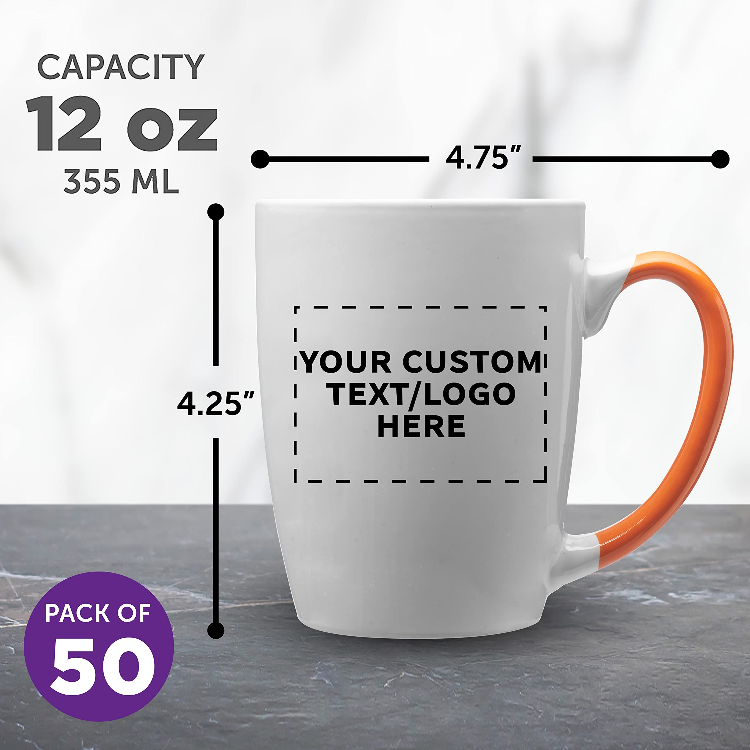 Custom Java Two-Tone Coffee Mugs 12 oz (Set of 50) - Bulk Personalized Coffee Cups for Office, Restaurants & Events - Great for Coffee, Tea, Hot Cocoa & Gifts - Orange
