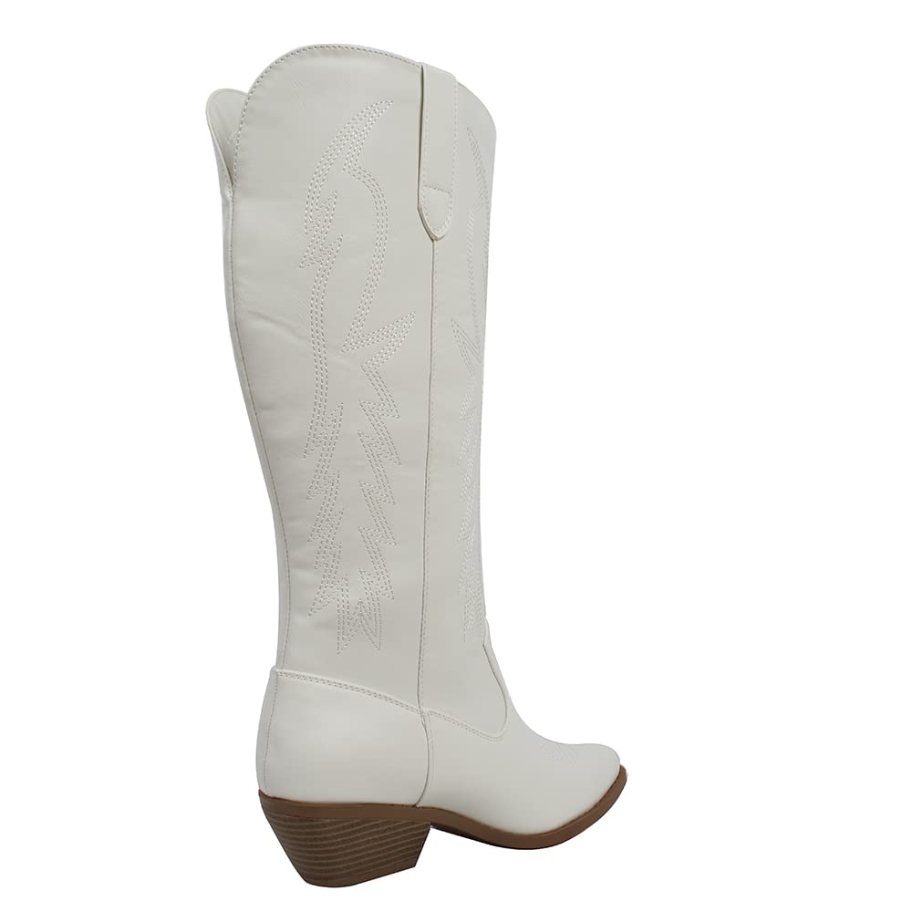 Women's Faux Leather Cowboy Boots Knee High with Stitching Detail - Western Style Riding Boots for Country Fashion & Night Out