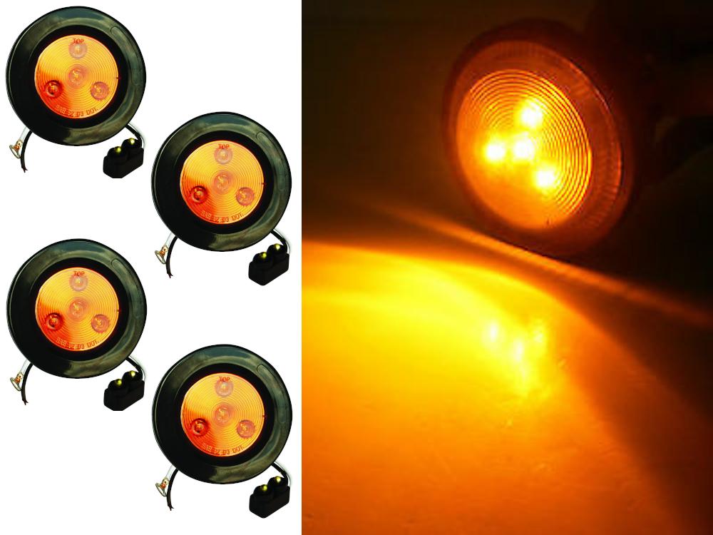 Fortpro 2.5 Inch Amber Round Clearance & Marker LED Light - 4 Pack with 4 High-Intensity LEDs & Durable Amber Lens | Perfect for Truck Trailers, Emergency Vehicles & Construction Equipment Safety Lighting