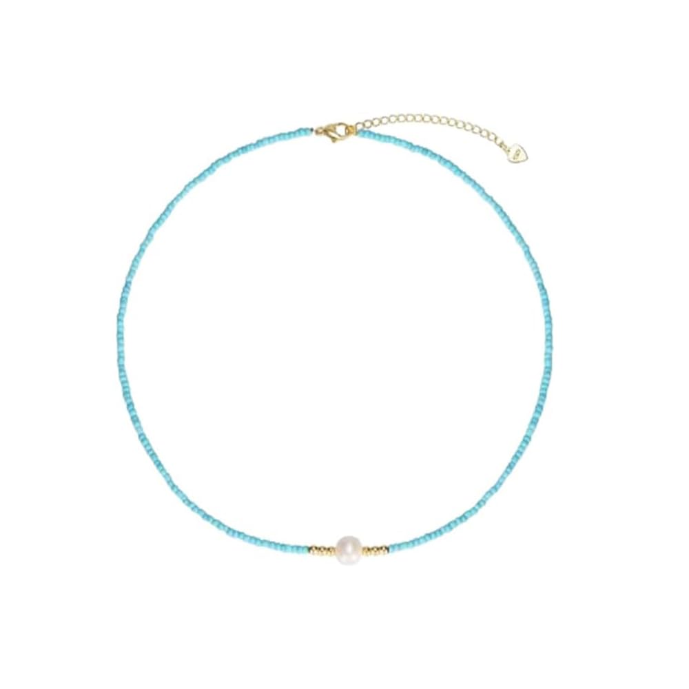 Natural Freshwater Pearl Necklace for Women - Elegant White Rice Bead Choker with Pendant, Perfect Gift for Her | Ideal for Weddings, Parties & Special Occasions (Blue)