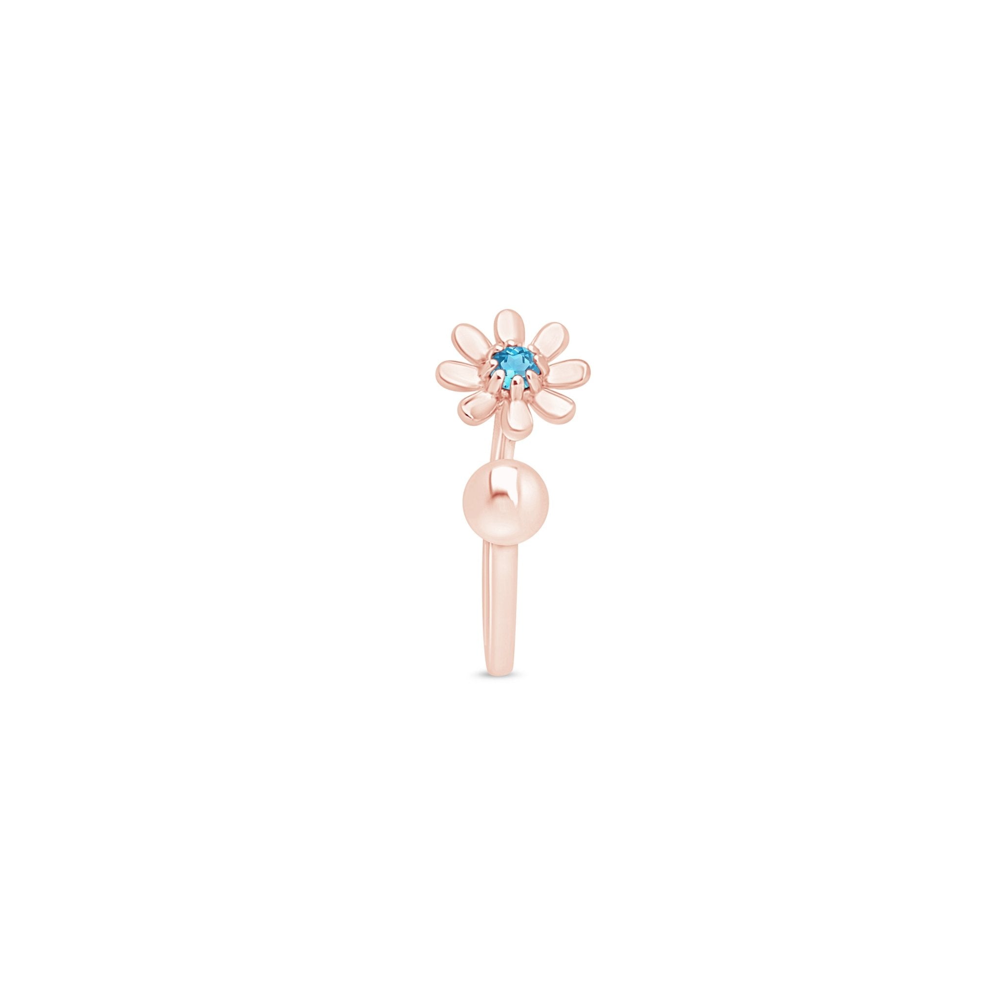 14k Rose Gold Reversible Huggie Hoop Earrings - Blue Diamond Flower & Ball Design | Perfect for Everyday Wear, Date Nights & Special Occasions