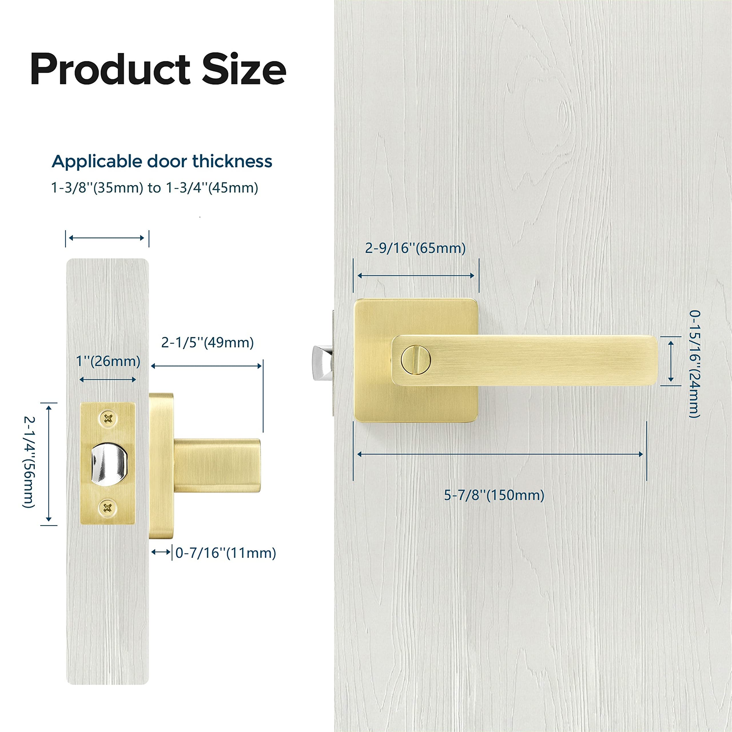 Leydebong 4 Pack Gold Door Handles - Heavy Duty Interior Door Knobs for Bedroom & Bathroom - Sleek Reversible Door Lock for Left/Right Hand - Perfect for Home, Office & Commercial Spaces