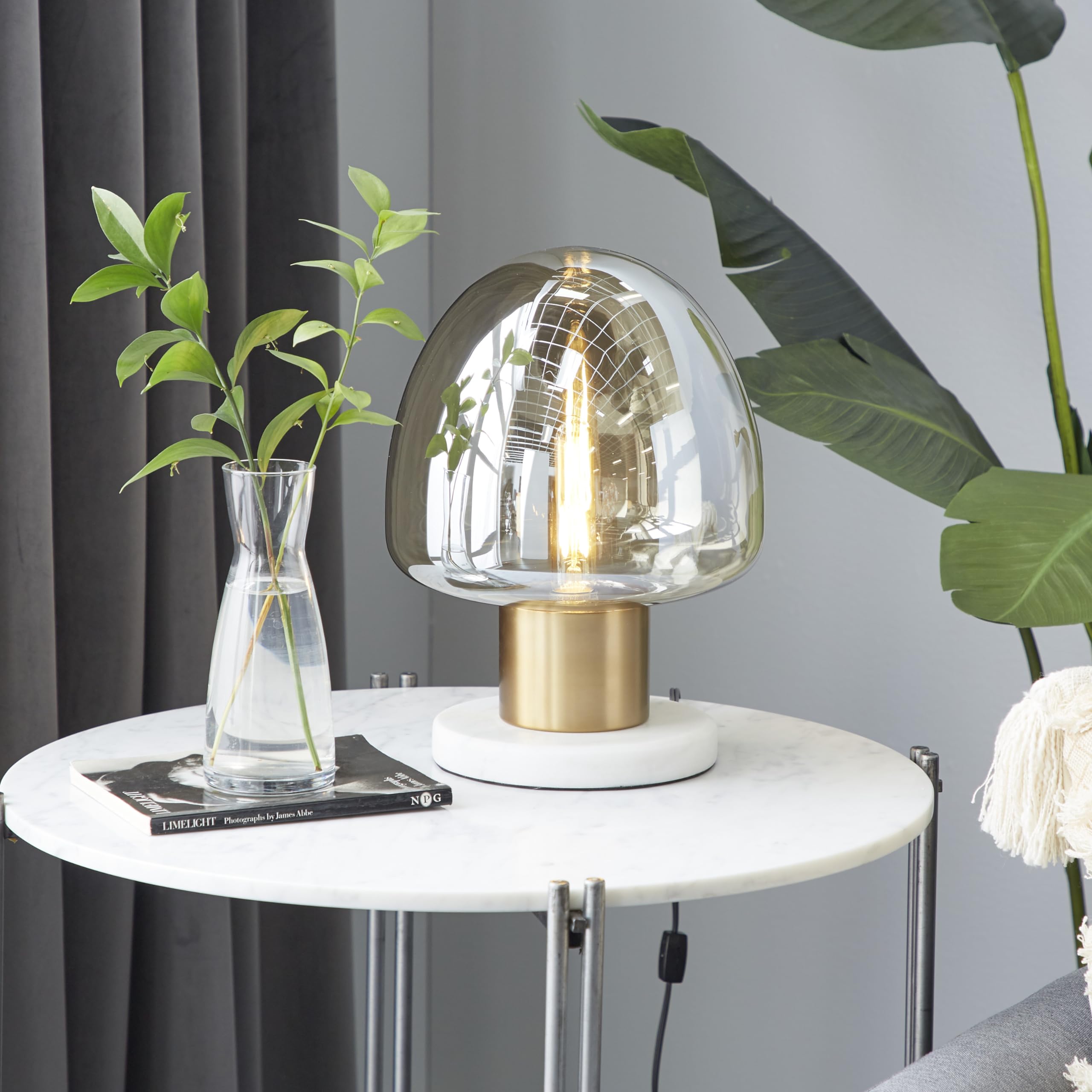 Deco 79 Modern Gold Metal Table Lamp with Clear Dome Shade & Marble Base - 10