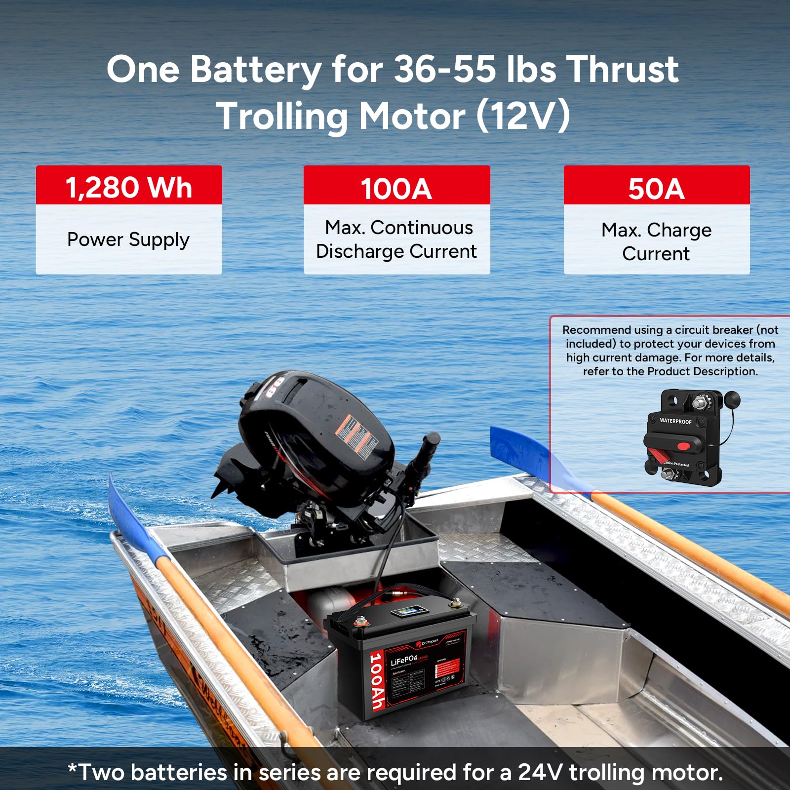 DR.PREPARE 12V 100Ah LiFePO4 Deep Cycle Battery with LCD Monitor & 100A BMS - 1280Wh Group 31 Lithium Iron Phosphate Battery for RV, Marine Trolling Motor, Solar Power System, Off-Grid Applications - Perfect for Camping, Boating & Home Backup Power