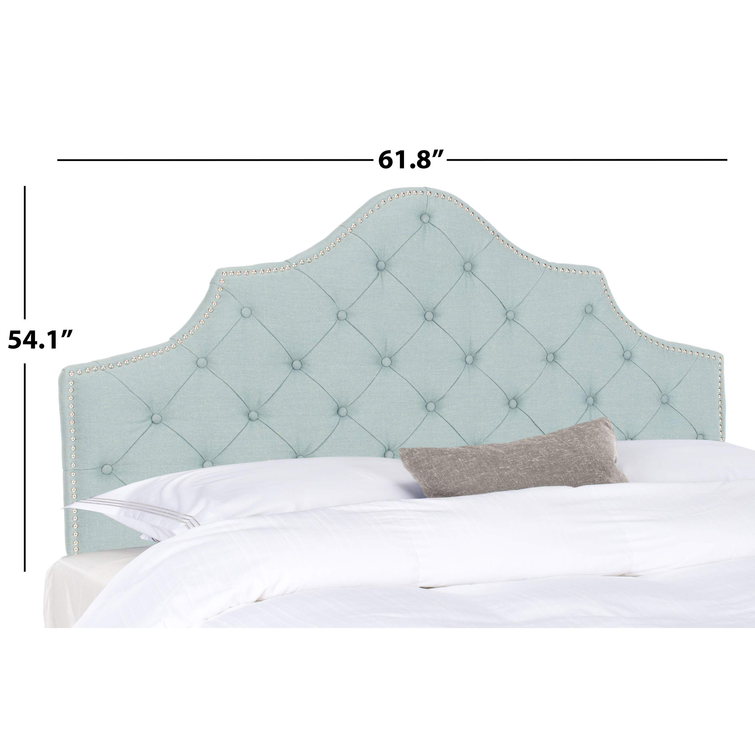 Safavieh Arebelle Sky Blue Upholstered Tufted Headboard with Silver Nailhead Trim - Queen Size Bed Frame for Modern Bedroom Decor