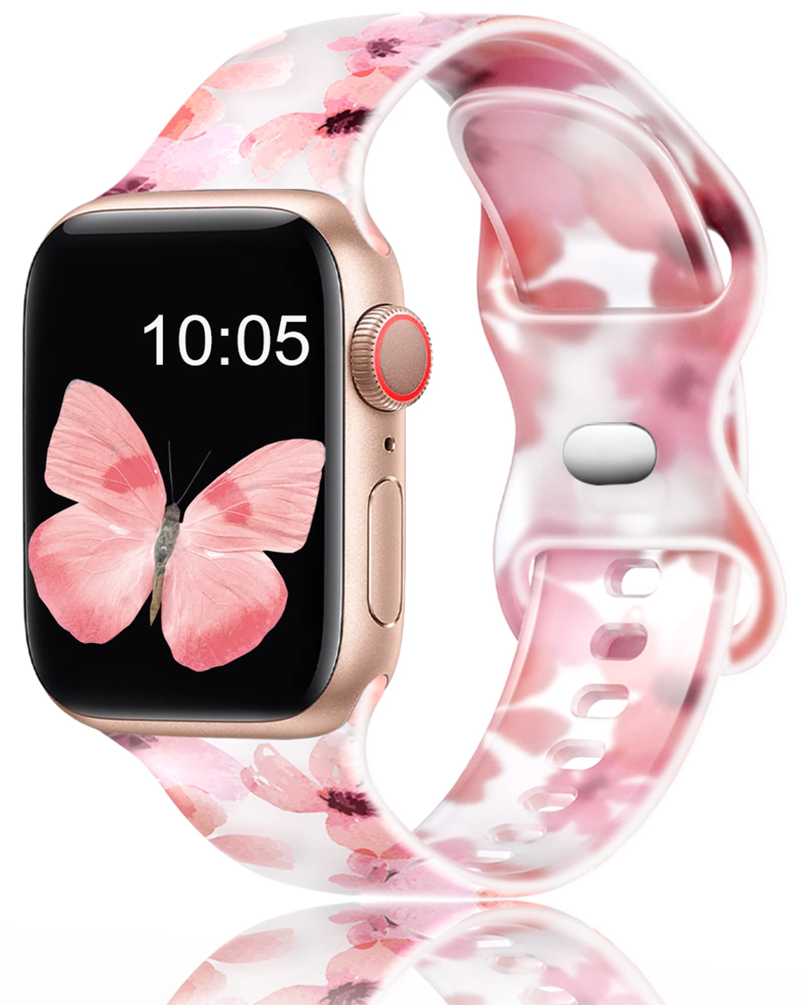 Witzon Compatible Apple Watch Band for Series 8/7/6/5/4/3/2/1/SE/Ultra - 38mm 40mm 41mm 42mm 44mm 45mm 49mm Cute Floral Print Silicone Sport Strap Replacement for Women - Perfect for Workouts, Running & Everyday Wear