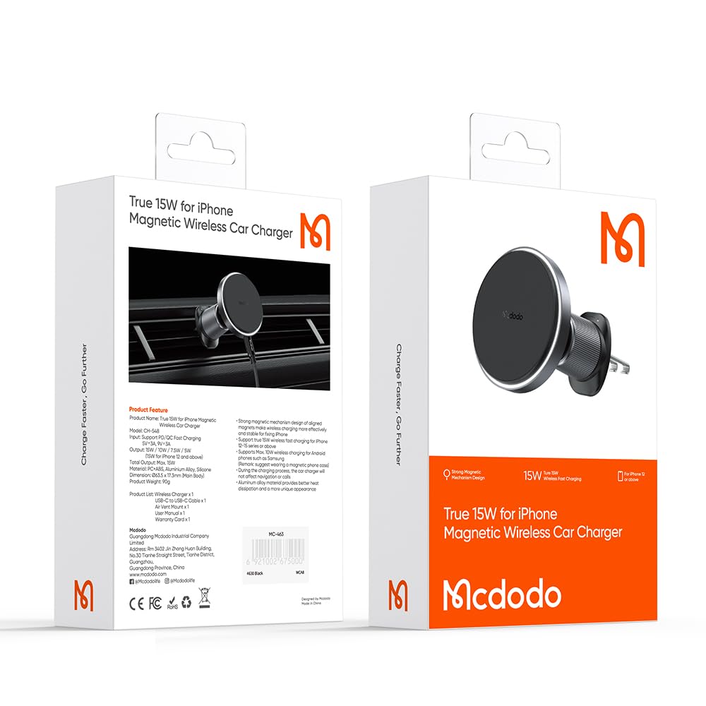 McDodo MagSafe Car Mount Wireless Charger - 18 Strong Magnets, 15W Fast Charging, Universal Phone Holder for Car Air Vent - Compatible with iPhone 15/14/13/12 - Perfect for Safe Driving & Hands-Free Charging on the Go