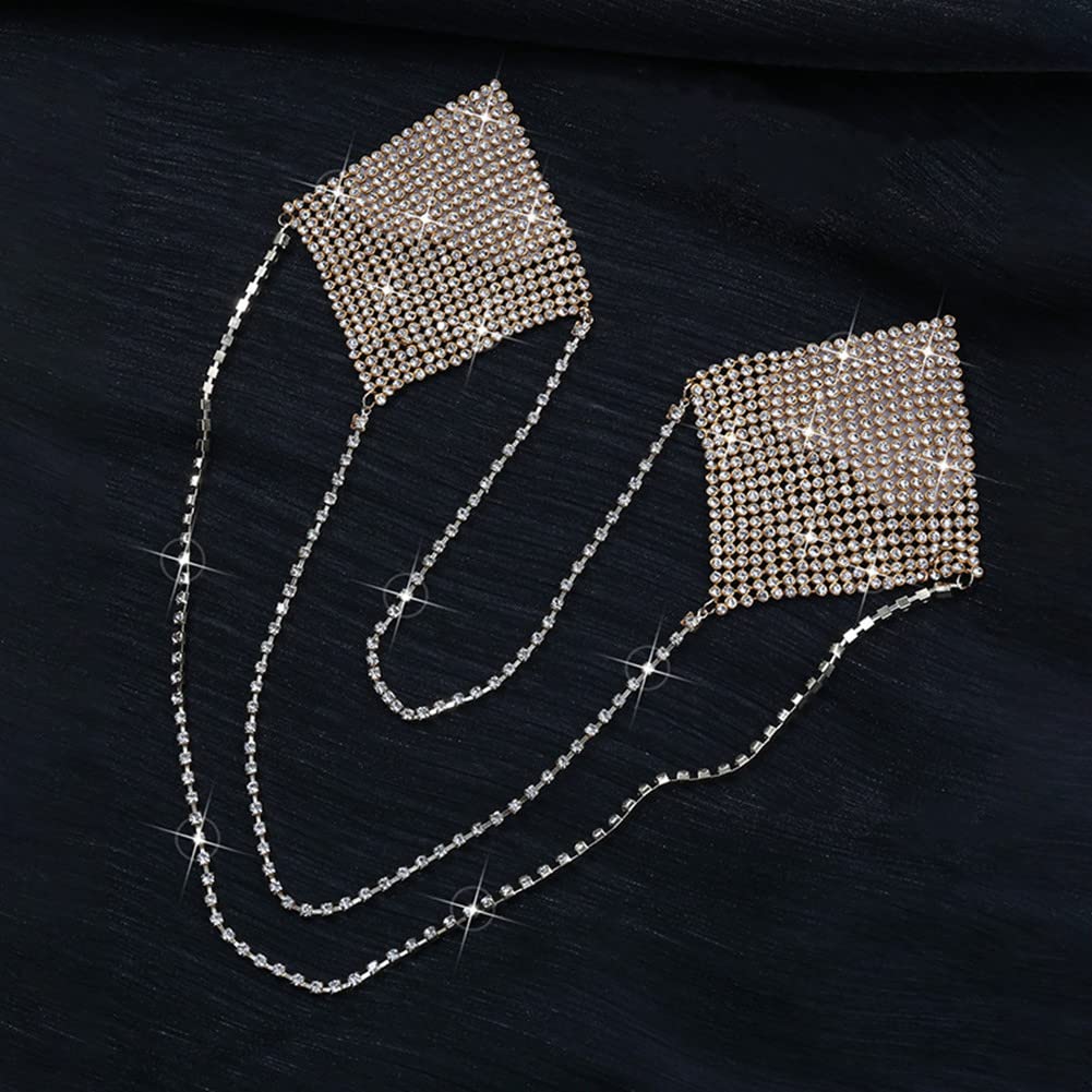 Sparkly Rhinestone Metal Chain Nipple Covers with Tassel - Reusable Adhesive Pasties for Women, Sexy Bra Body Chain Jewelry - Perfect for Bachelorette Parties, Music Festivals & Boudoir Photography