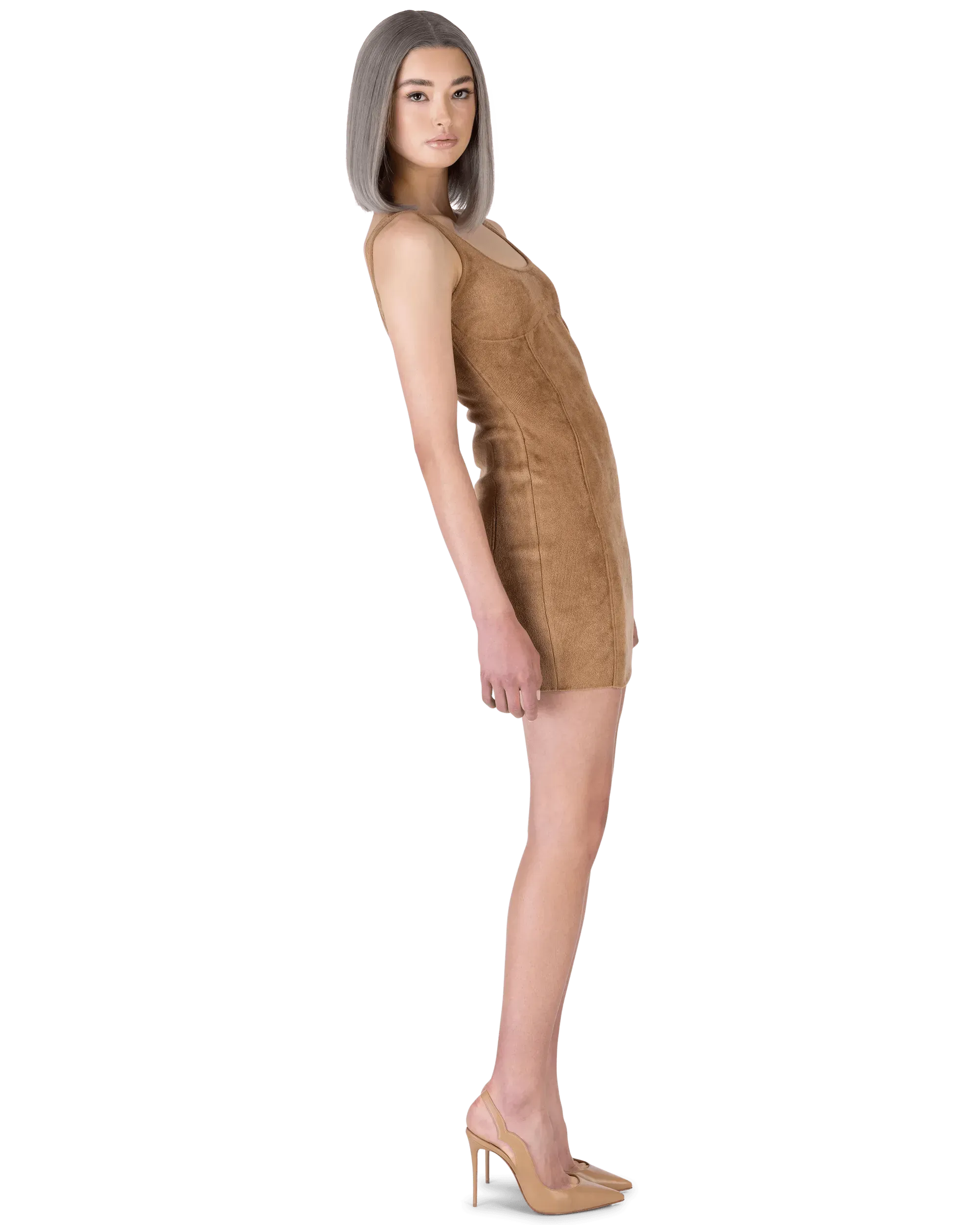 Fendi x Skims Velvet Knit Mini Dress - Women's Luxury Fashion for Parties & Date Nights | Soft Stretchy Bodycon Dress for Evening Events & Special Occasions