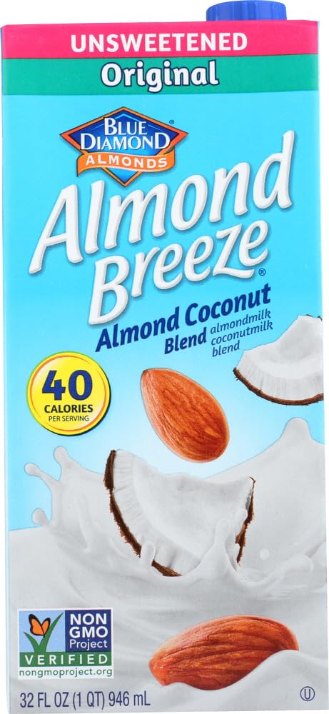 Blue Diamond Breeze Unsweetened Almond Coconut Milk - 32 oz (Pack of 2) | Dairy-Free, Vegan, Low-Calorie Plant-Based Milk Alternative for Coffee, Smoothies & Baking