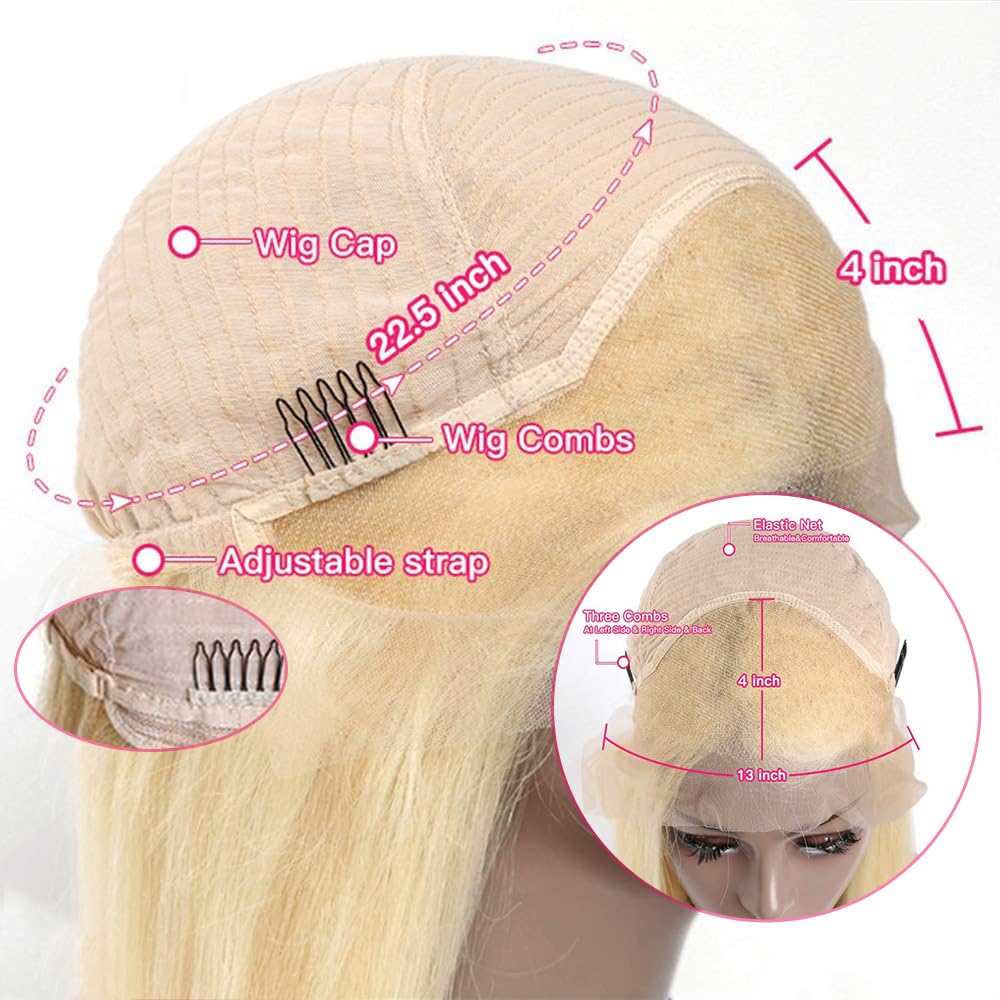 613 Lace Front Wig Human Hair 13x4 Straight Blonde Glueless Wigs - 28 Inch HD Lace Frontal Wig with Pre Plucked Hairline & Bleached Knots - 250% Density 12A Human Hair Wigs for Black Women - Perfect for Daily Wear, Cosplay, and Special Occasions
