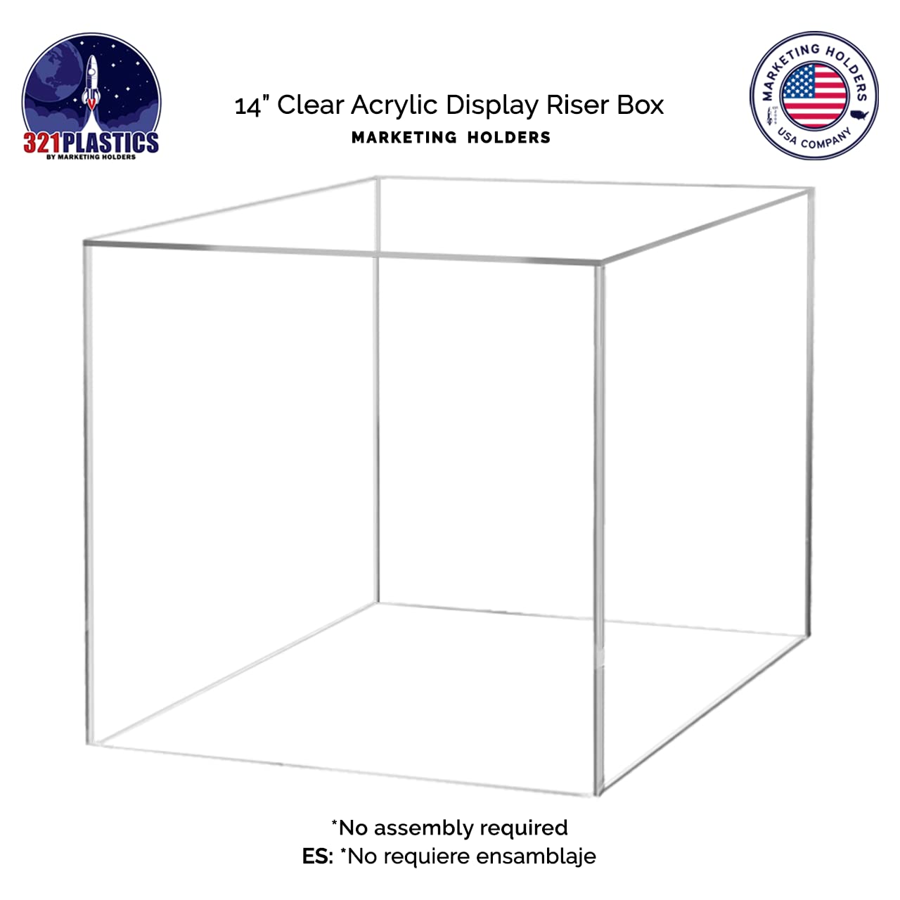 14 Inch Clear Acrylic Display Riser Box - Open Side Design, No Lid, Hollow & Versatile - Perfect for Retail Merchandise Display, Product Storage & Showcase Platforms - Ideal for Store Shelves, Countertops & Trade Show Displays