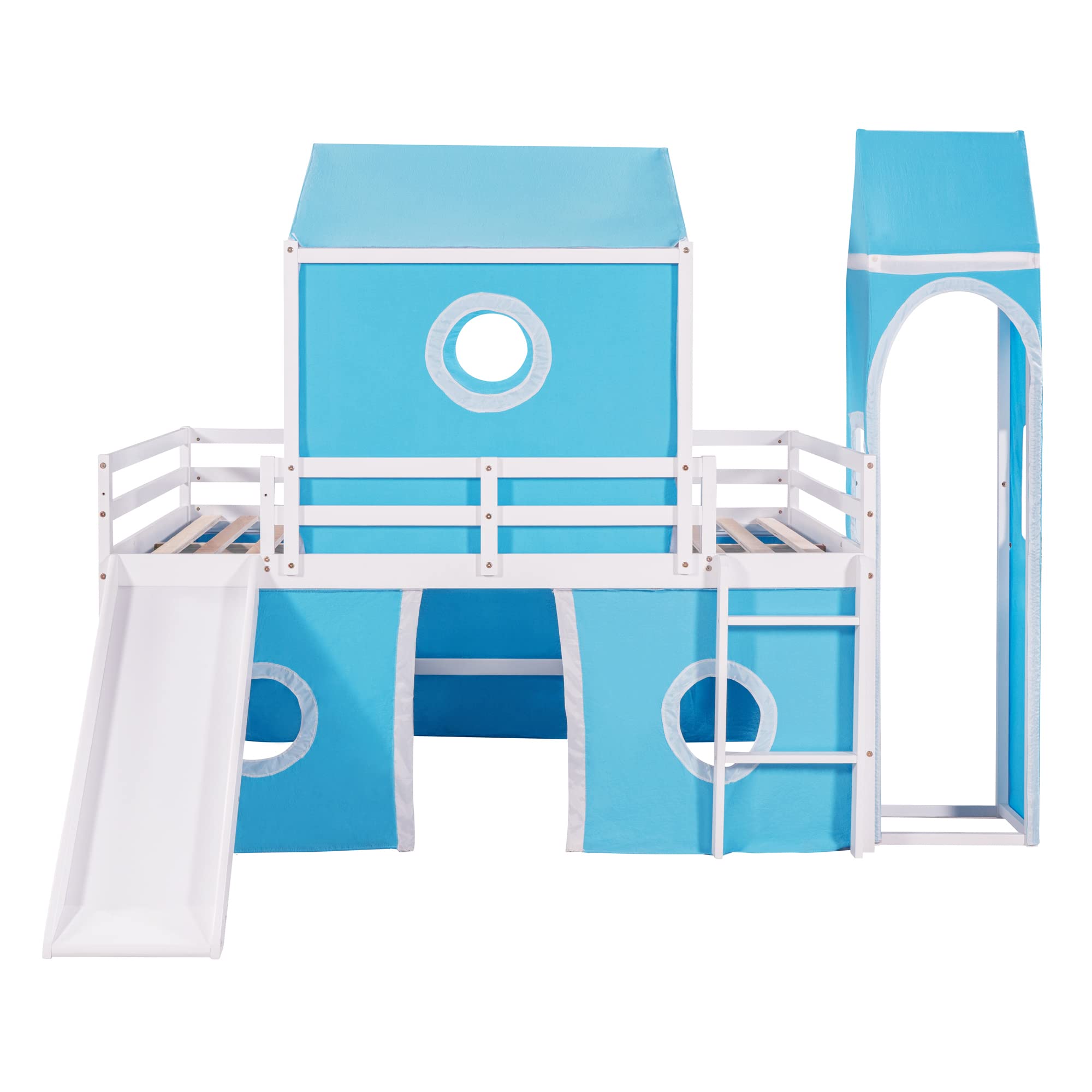 Harper & Bright Designs Full Size Kids Loft Bed with Slide, Tent & Ladder - Wooden Playhouse Bed Frame for Boys, Girls & Teens - Perfect for Small Bedrooms, Playrooms & Kids' Sleepovers (Full, Blue)