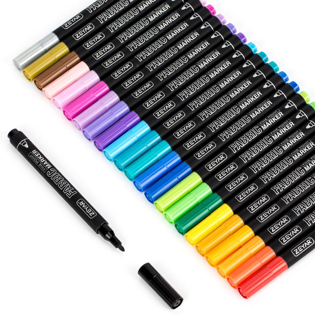 ZEYAR Permanent Fabric Markers - 24 Vibrant Colors for DIY Art, Custom Bags, Shoes, T-Shirts & Textiles | Non-Toxic, Washable & Child-Safe Fabric Paint Pens | Perfect for Crafts, Fashion Design & Personalized Gifts