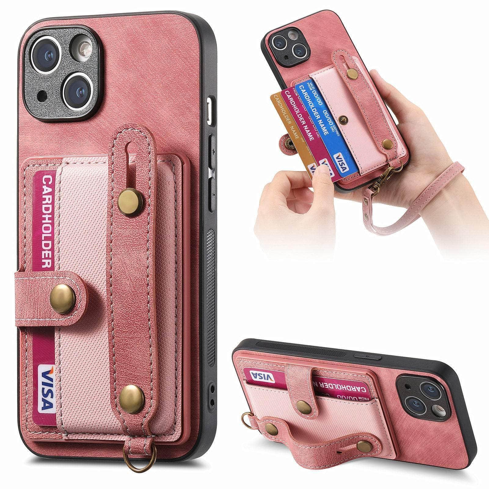 Vegan Leather iPhone 15 Wallet Case - Slim Protective Cover with Card Slots | Perfect for Everyday Use, Travel & Business (Rose Gold)