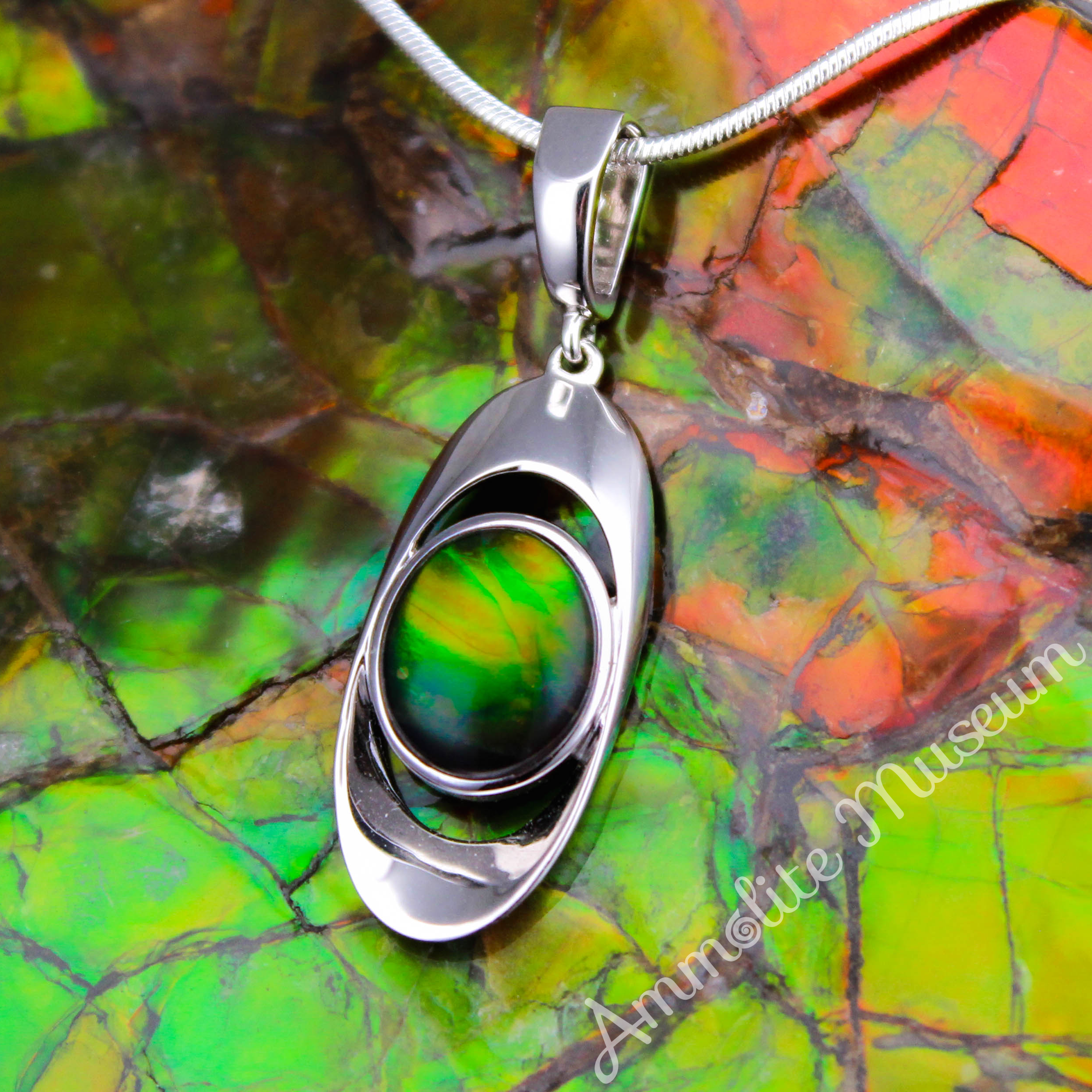 Natural Oval Ammolite Sterling Silver Pendant Necklace – Elegant Jewelry Gift for Women, Perfect for Weddings, Parties & Special Occasions