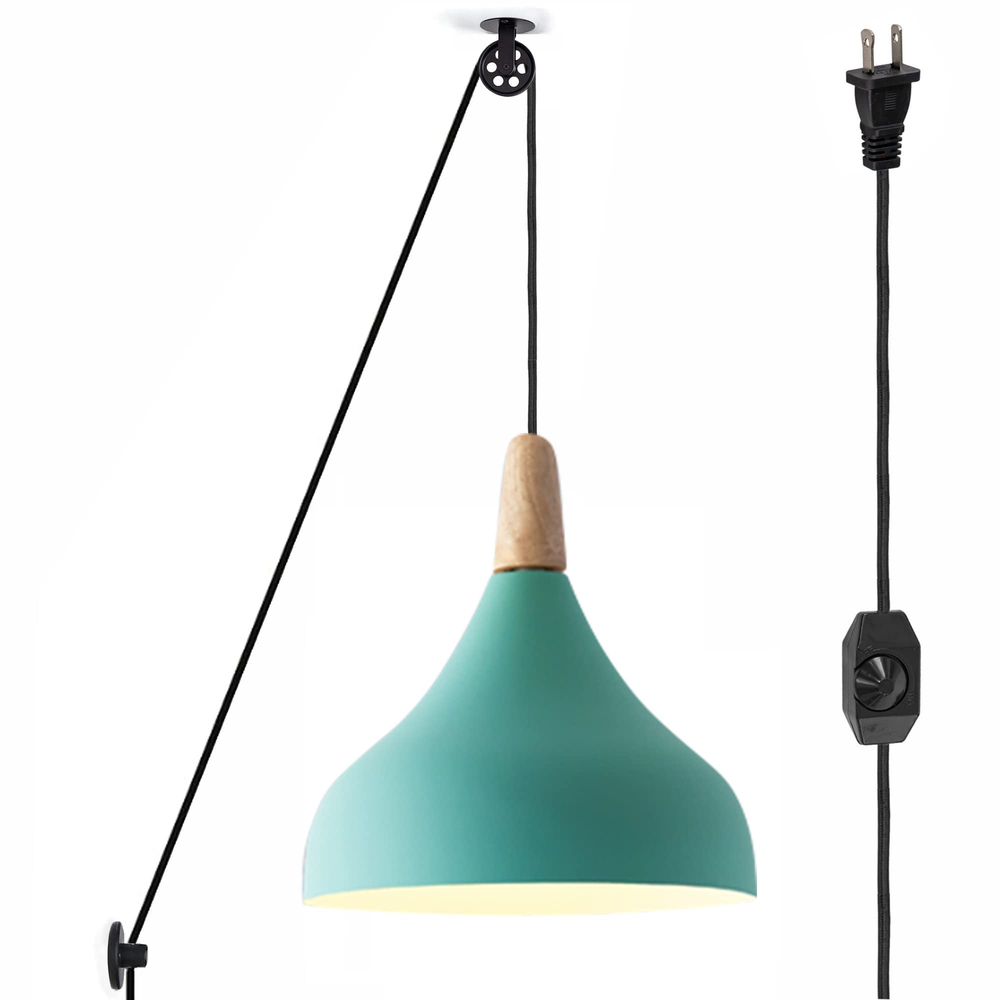Kiven Plug-in Industrial Pendant Light - Vintage Iron Art Chandelier with 15ft Wire & Dimmer Switch, E26 Base (Bulbs Not Included) - 1 Pack Green | Perfect for Farmhouse, Loft & Industrial Home Decor Lighting