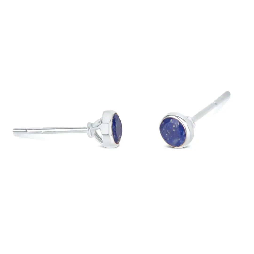 Lapis Lazuli Mini Stud Earrings - Sterling Silver September Birthstone Jewelry for Women | Perfect Gift for Birthday, Anniversary & Everyday Wear