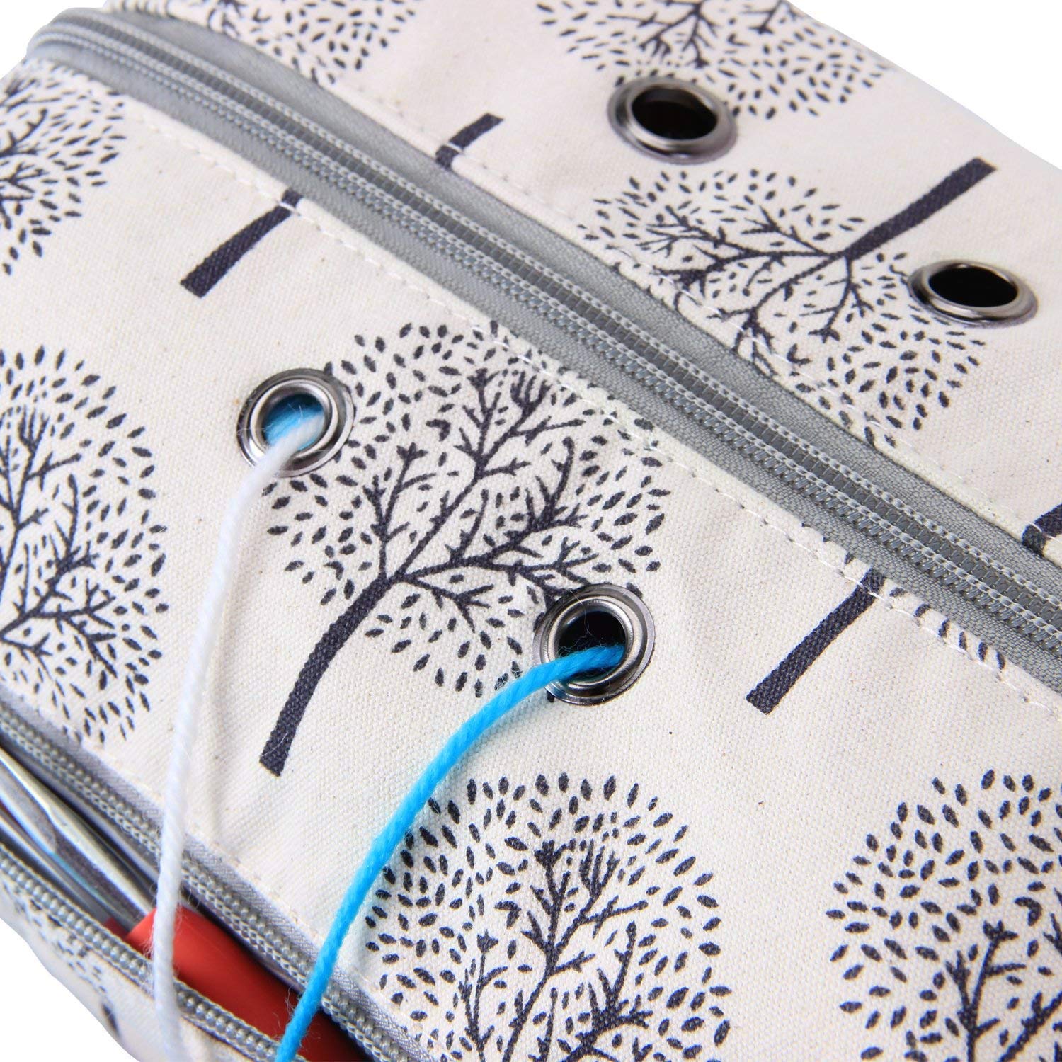Luxja Large Yarn Storage Bag with Trees Print - Knitting Organizer for Yarn Skeins, Crochet Hooks & Needles up to 10 Inches - Perfect for Crafters, Knitters & Crochet Enthusiasts - Great for Home, Travel & DIY Projects