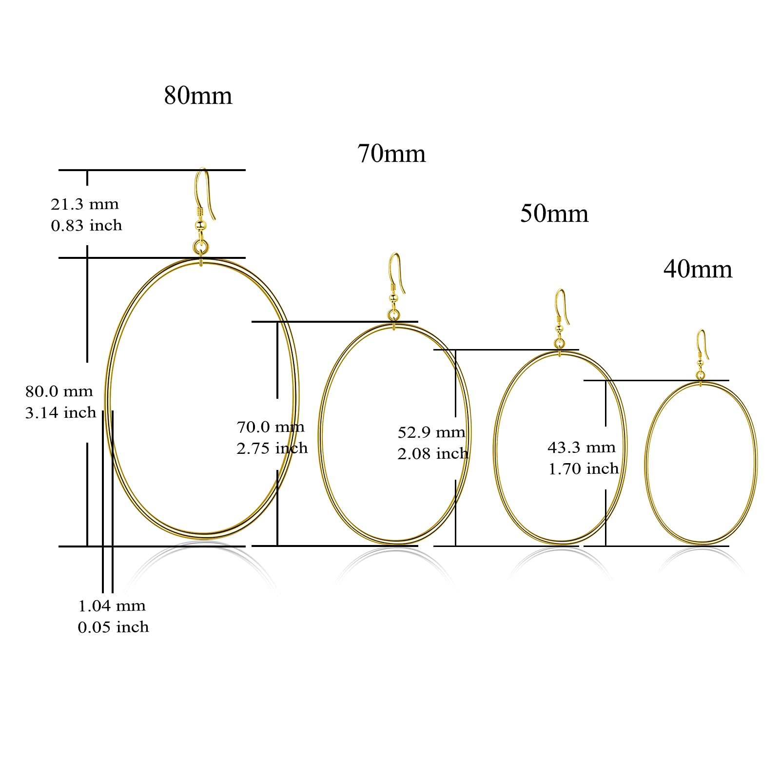Sterling Silver/Rose Gold/Gold Plated Large Hoop Earrings for Women - 40mm/50mm/60mm Circle Dangle Drop Earrings - Perfect for Parties, Weddings & Everyday Wear