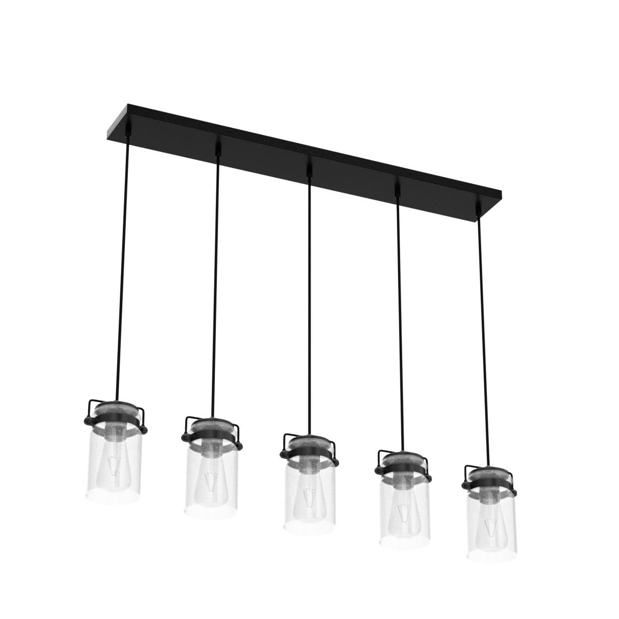 5-Light Black Linear Chandelier for Kitchen Island & Dining Room - Farmhouse Style Pendant Lighting with Glass Shades | Perfect for Modern Farmhouse, Rustic, and Industrial Home Decor
