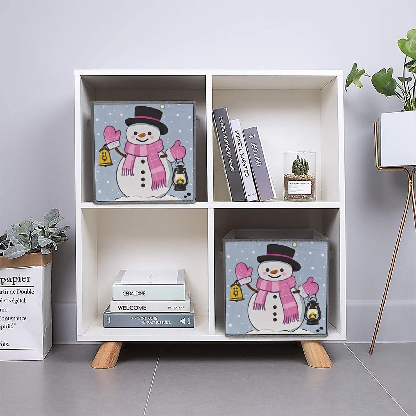 1PCS Foldable Storage Bin with Handle - Large Capacity Moving Box for Home Office Playroom Organization - Printed Snowy Night Design - Perfect for Toys, Books, Clothes & Household Items Storage