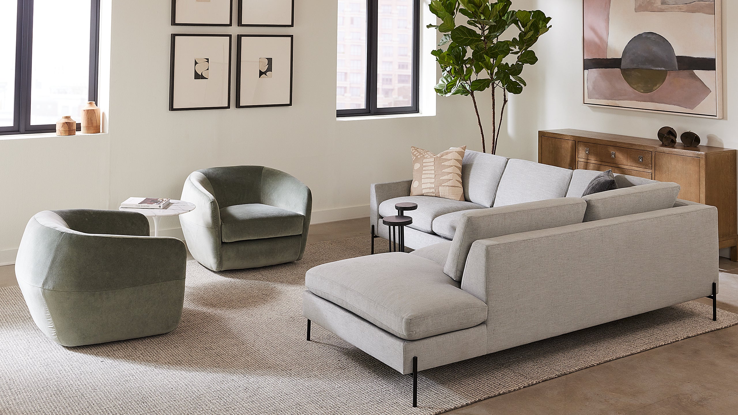 Stylish Catwalk Sectional Sofa with Bumper - Modern L-Shaped Couch for Living Room, Family Room & Home Theater