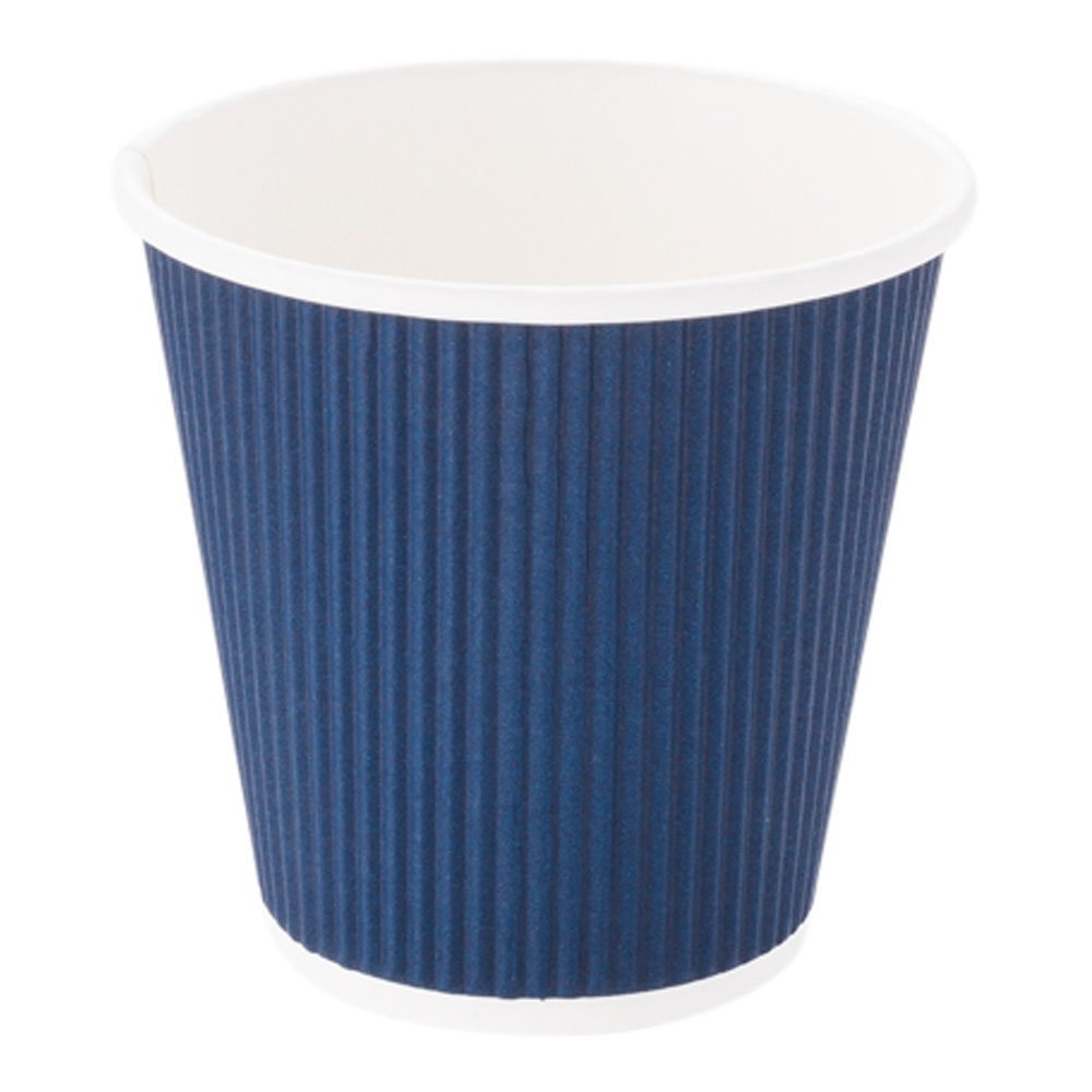 8oz Disposable Coffee Cups - 500 Pack Double Wall Hot Cups for Coffee, Tea, Hot Chocolate | Rippled Wall Design, Dark Blue Paper Cups | Lids Sold Separately | Perfect for Restaurants, Cafes, Offices & Home Use