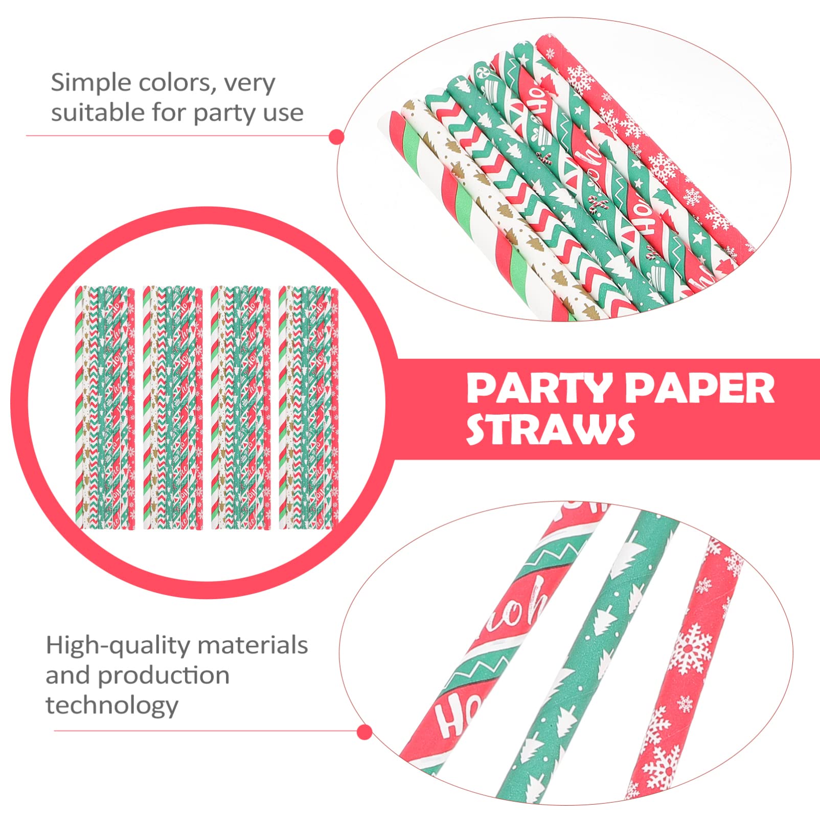 200pcs Christmas Paper Straws - Striped Holiday Drinking Straws for Juice, Party, Dessert & Decoration | Perfect for Christmas Celebrations, Seasonal Parties & Banquet Decor